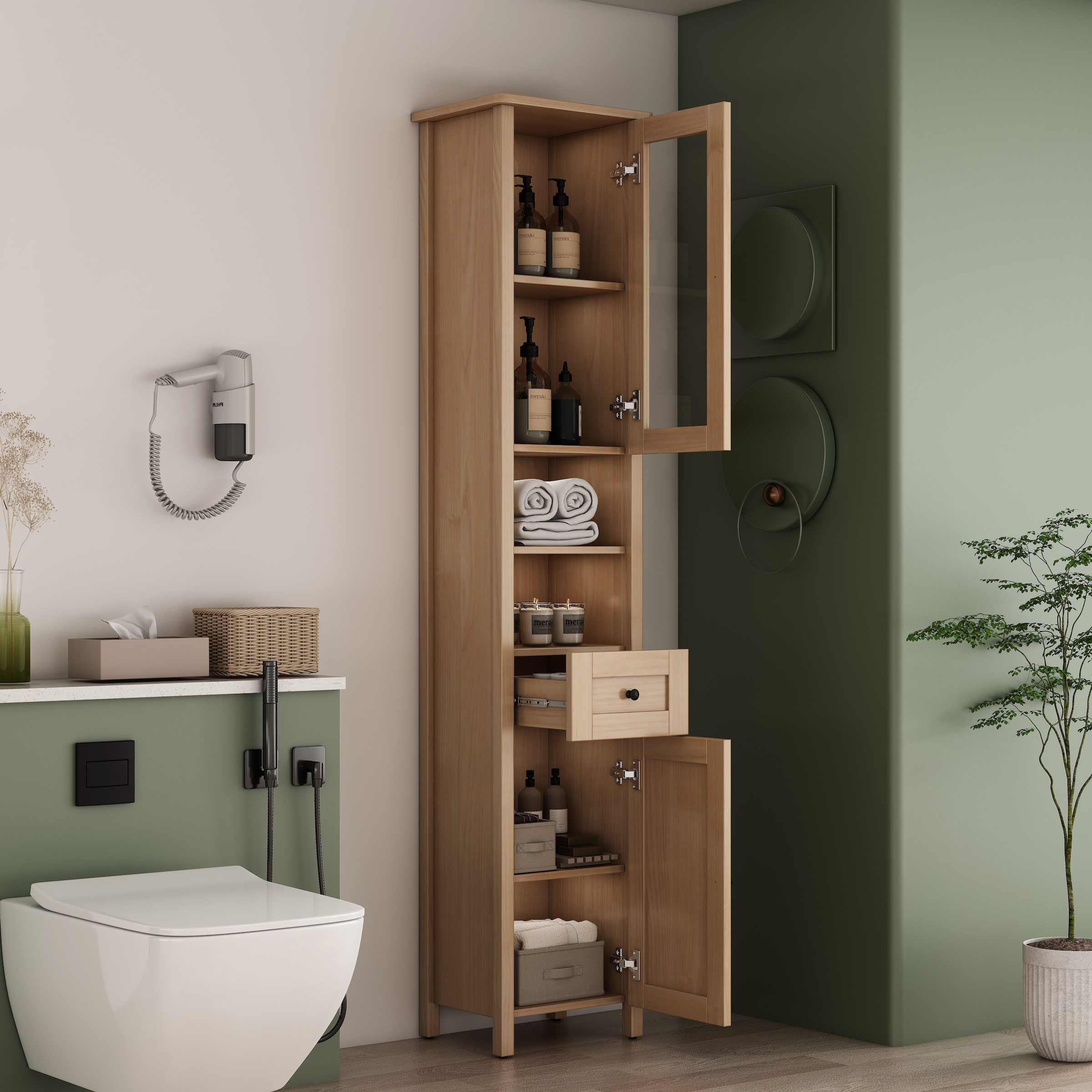 welltime Armoire haute »STOCKHOLM« Badschrank Breite 40cm mit Glastür