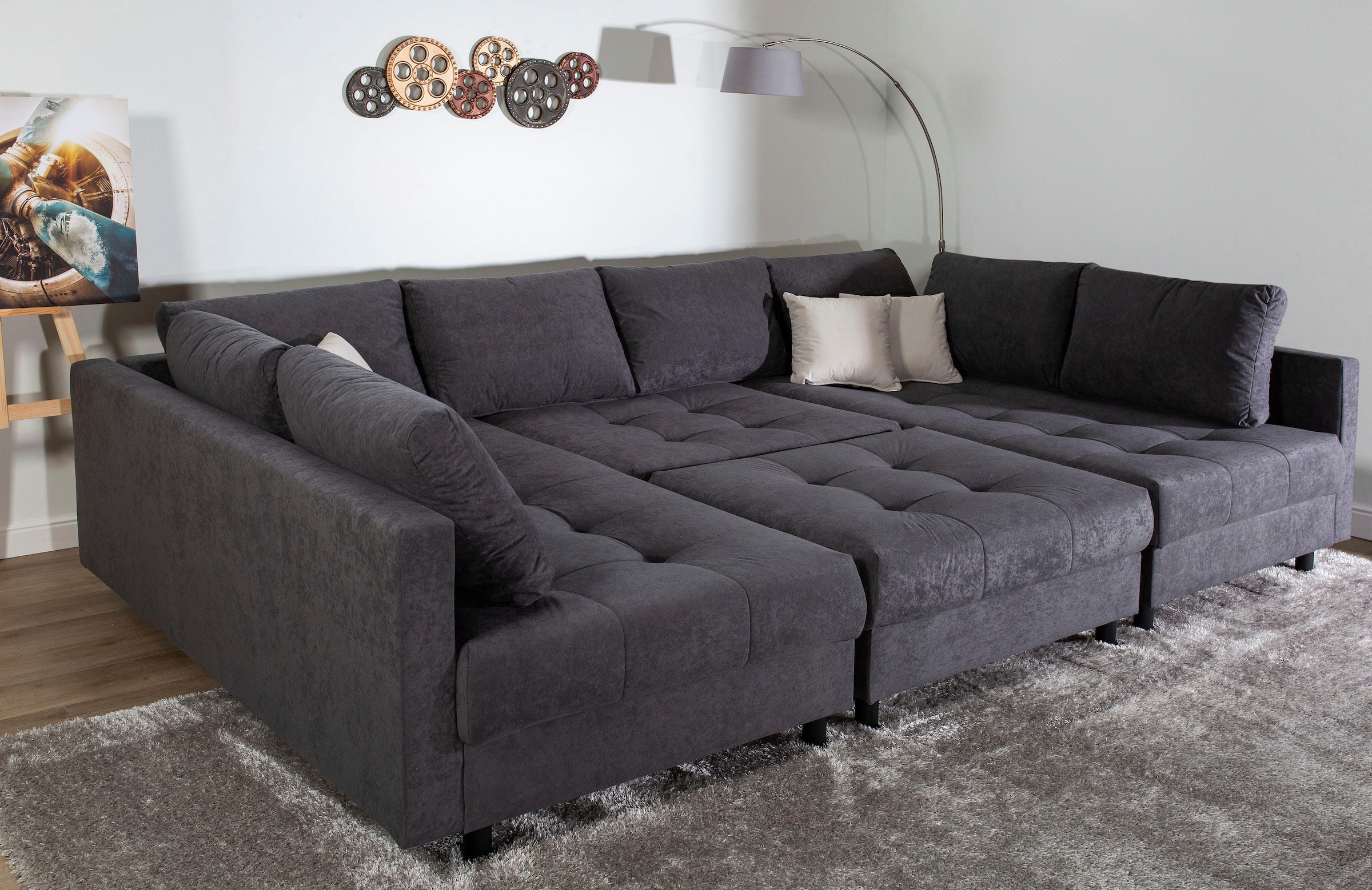 COLLECTION AB Paysage de salon »Toni U-Form, B: 298 cm, XXL-Liegefläche 282x178 cm mit Hocker« ensemble : canapé & pouf, 3 coussins décoratifs, ressorts ensachés