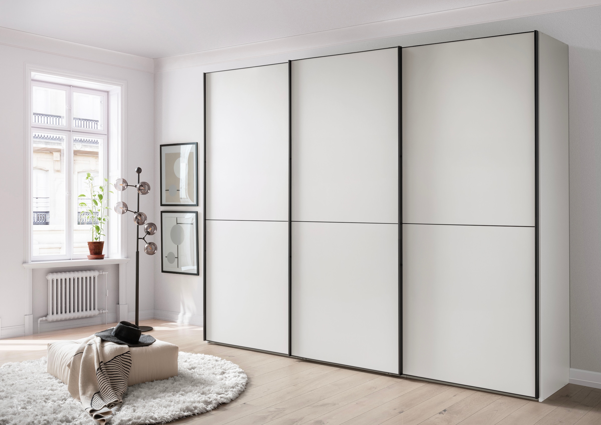 WIEMANN Armoire à portes coulissantes »Phoenix, Made in Germany, modernes Design, Highlight, Blickfang« ,  espace de rangement maximal, y compris étagères, étagères à linge et amortisseurs
