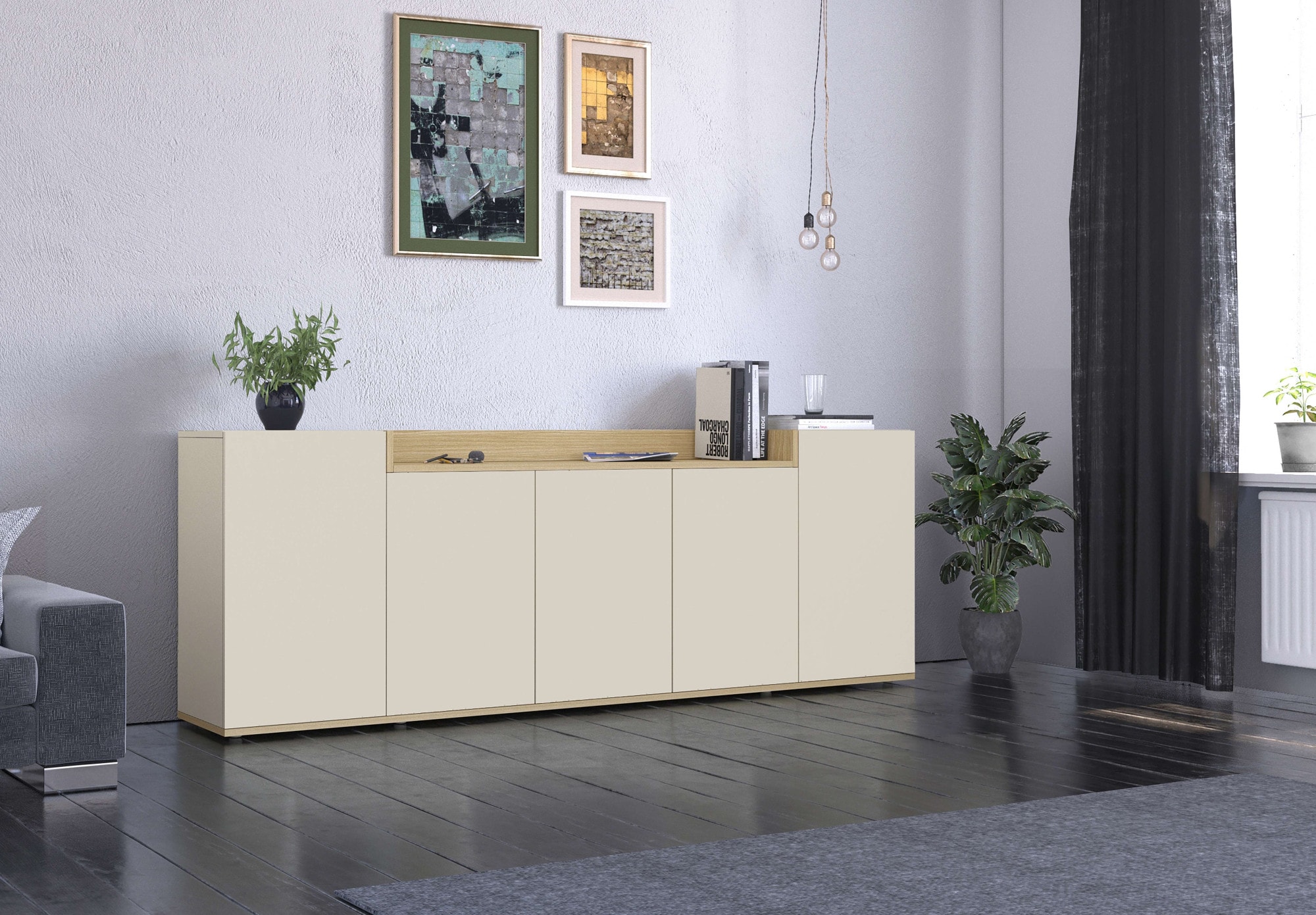 GOODproduct Sideboard »BOLSENA, Kommode, Schrank,Lowboard mit 8 Fächer und offenes Ablagefach« 1 Stk. tlg. stehend/hängend montierbar, Made in Italy, B/T/H: 200 × 35 × 71,2 cm