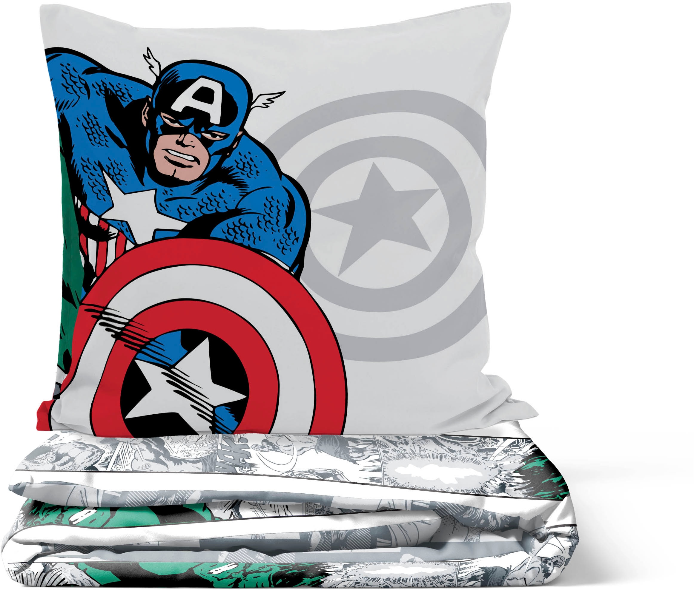MARVEL Linge de lit pour enfants »Marvel Comics Bettbezug-Set 135x200 cm + Kissenbezug 80x80 cm« 2 pièces 100 % coton, lavable en machine, réversible