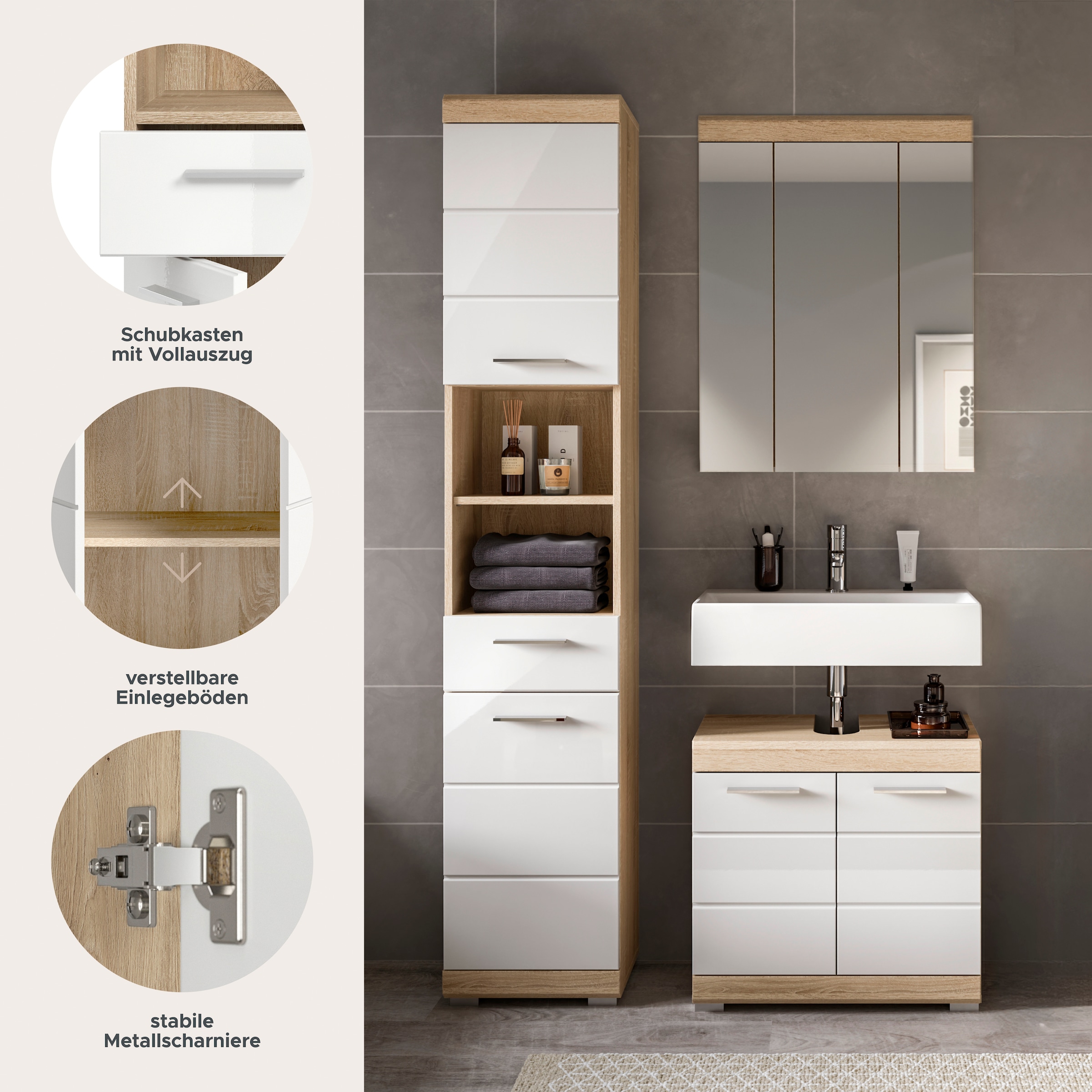 welltime Ensemble de meubles de salle de bain »SIENA, 3 teilig, bestehend aus:« Ensemble, BEST-SELLER !, 3 cuis tlg.