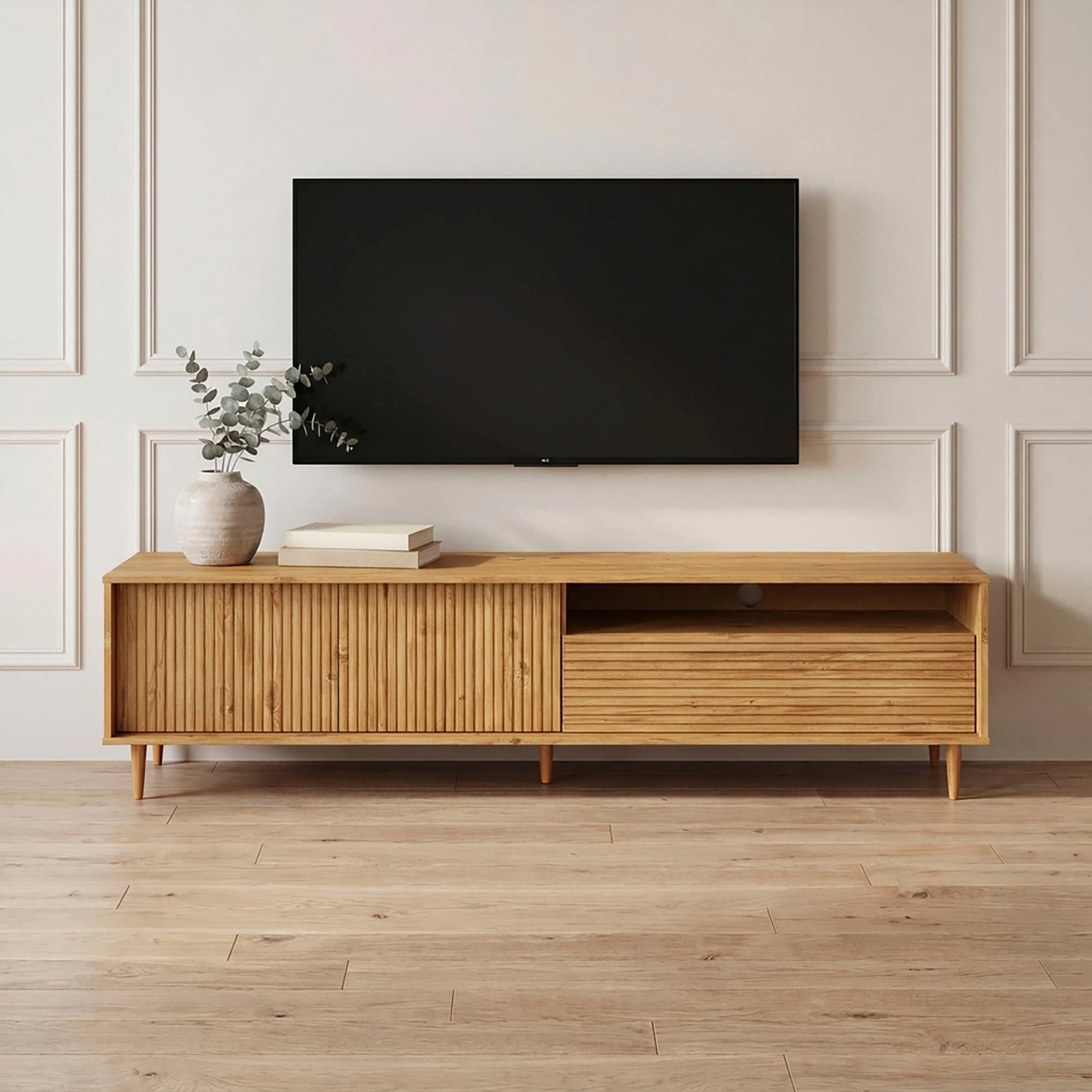 GOODproduct Lowboard »Malmedy  Front mit gefrästen Rillen« TV-Kommode aus massivem Kiefernholz, Push-to-open, Breite 180 cm