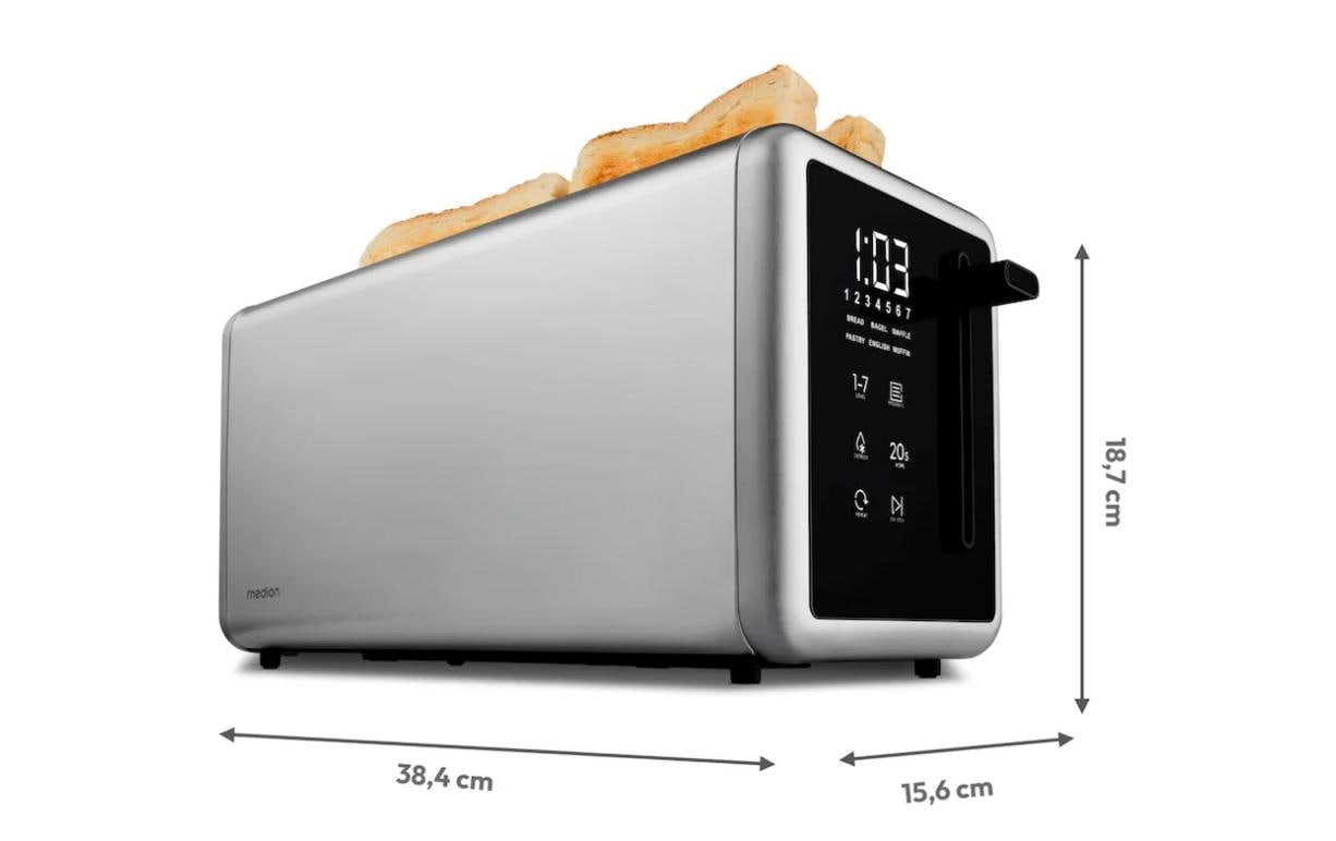 Medion® Toaster »Langschlitztoaster, MD12103, LED Sensor-Touch-Display« 2 lange Schlitze für 4 Scheiben 1450 W abnehmbarer Brötchenaufsatz