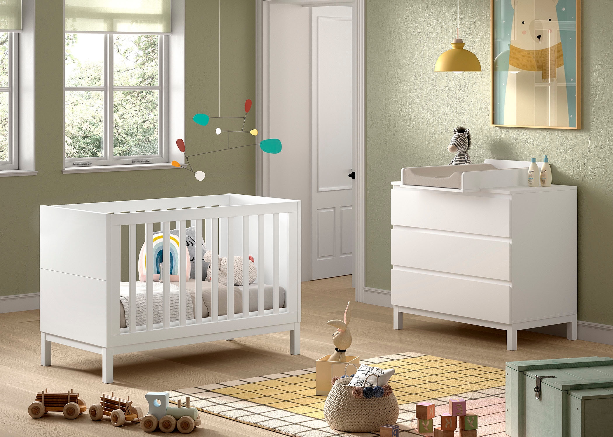 Vipack Babymöbel-Set »Set best. aus Babybett 60/120, Kommode 3 Schubladen und Wickelaufsatz« 3 Stk. tlg. in gradlinigem Design, pflegeleichte lackierte Oberfläche in Weiss