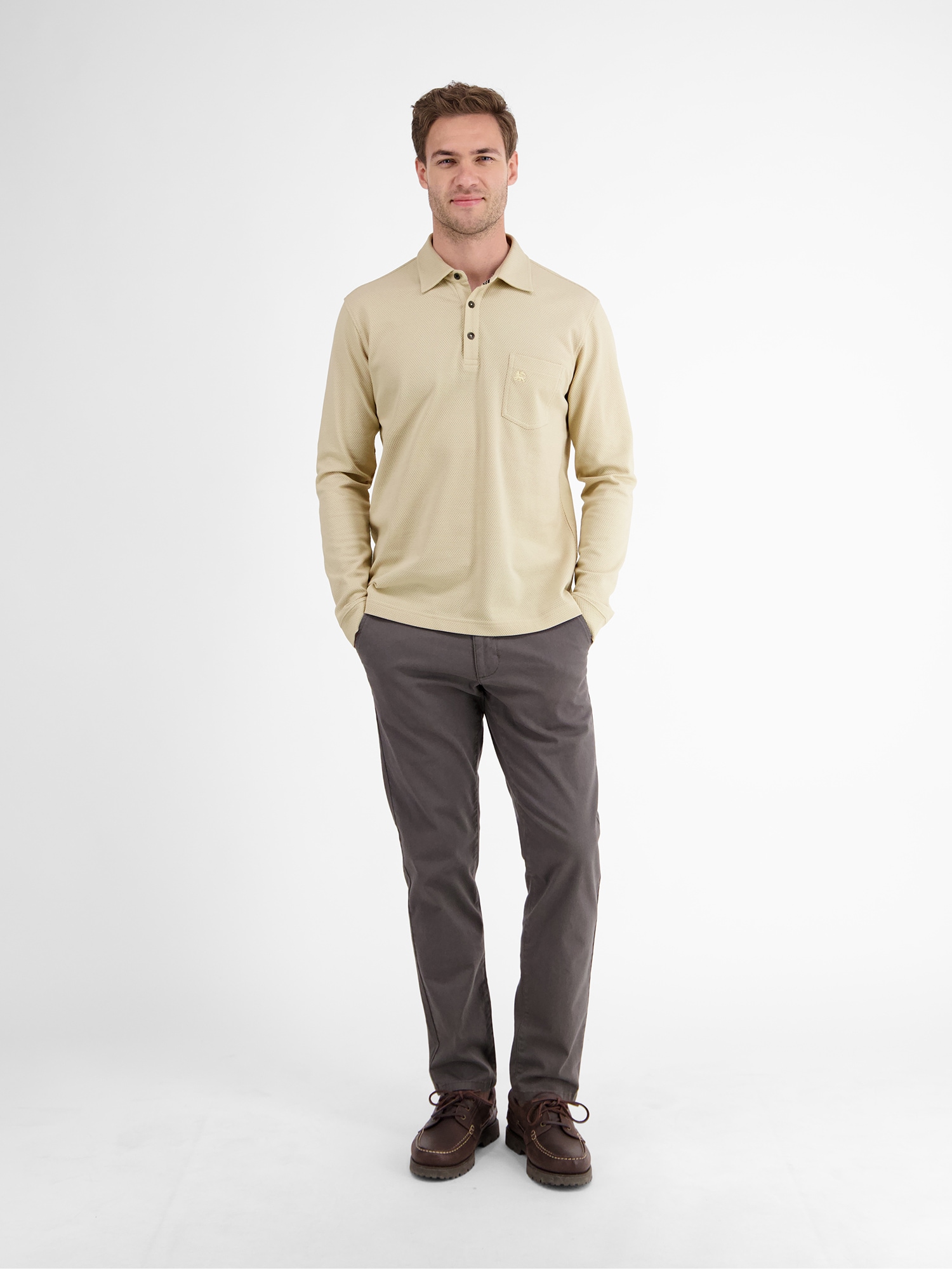 LERROS Polo à manches longues »Herren-Langarmpolo in Waffeloptik«
