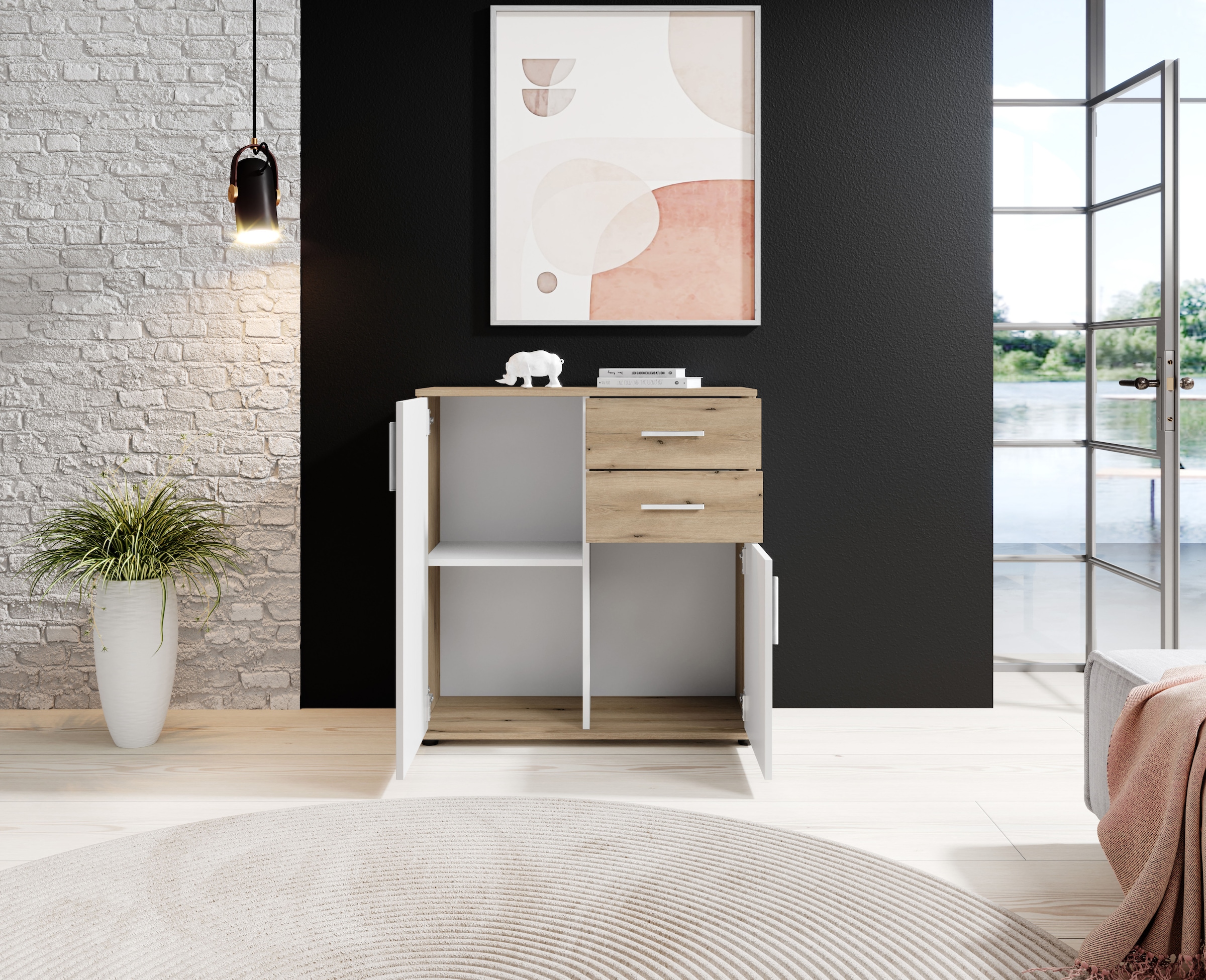 HBZ Commode »BC-Drift-2, Universalschrank Stellmass BxHxT 80x84x35 cm« 1 cuis tlg. Kommode mit 2 Türen, 2 Schubkästen, 1 Einlegeboden
