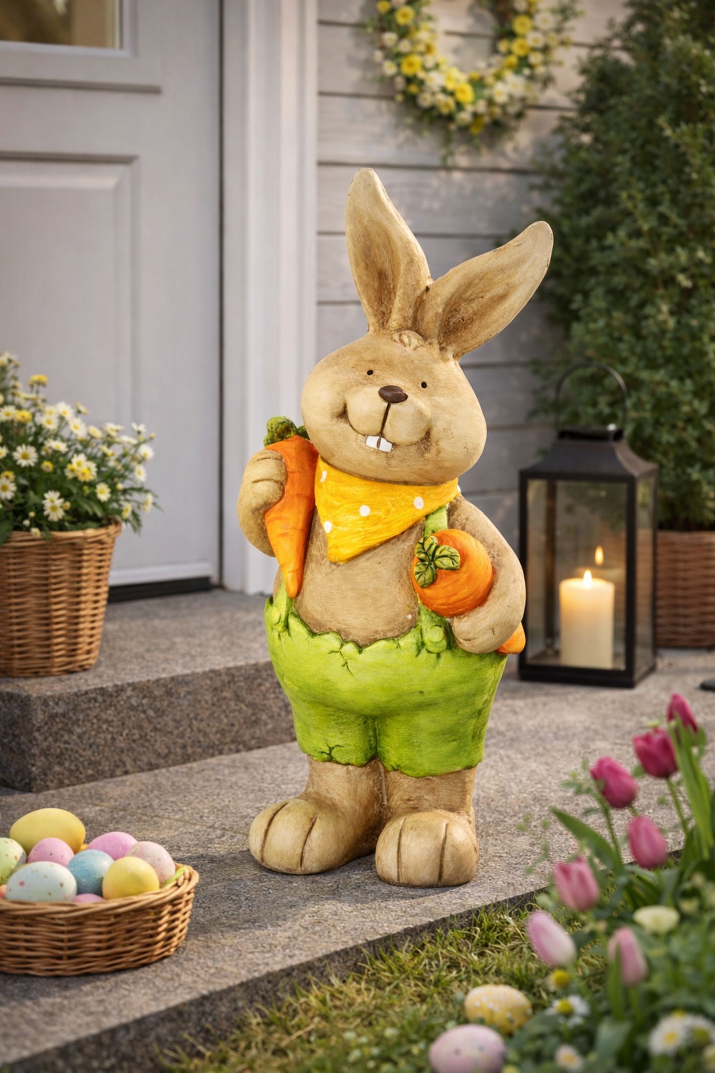 I.GE.A. Figurine de décoration »Deko Osterhase mit Karotten« Figur 46 cm Deko Hase Osterdeko Hasenfigur Frühling Ostern Ostereier