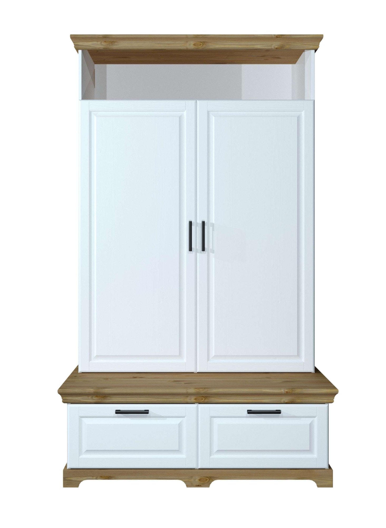 GOODproduct Armoires à vêtements »Rügen Garderobenschrank, Drehtürenschrank, Schrank« FSC® zertifizierte massive Kiefer, Breite 127 cm, integrierte Bank