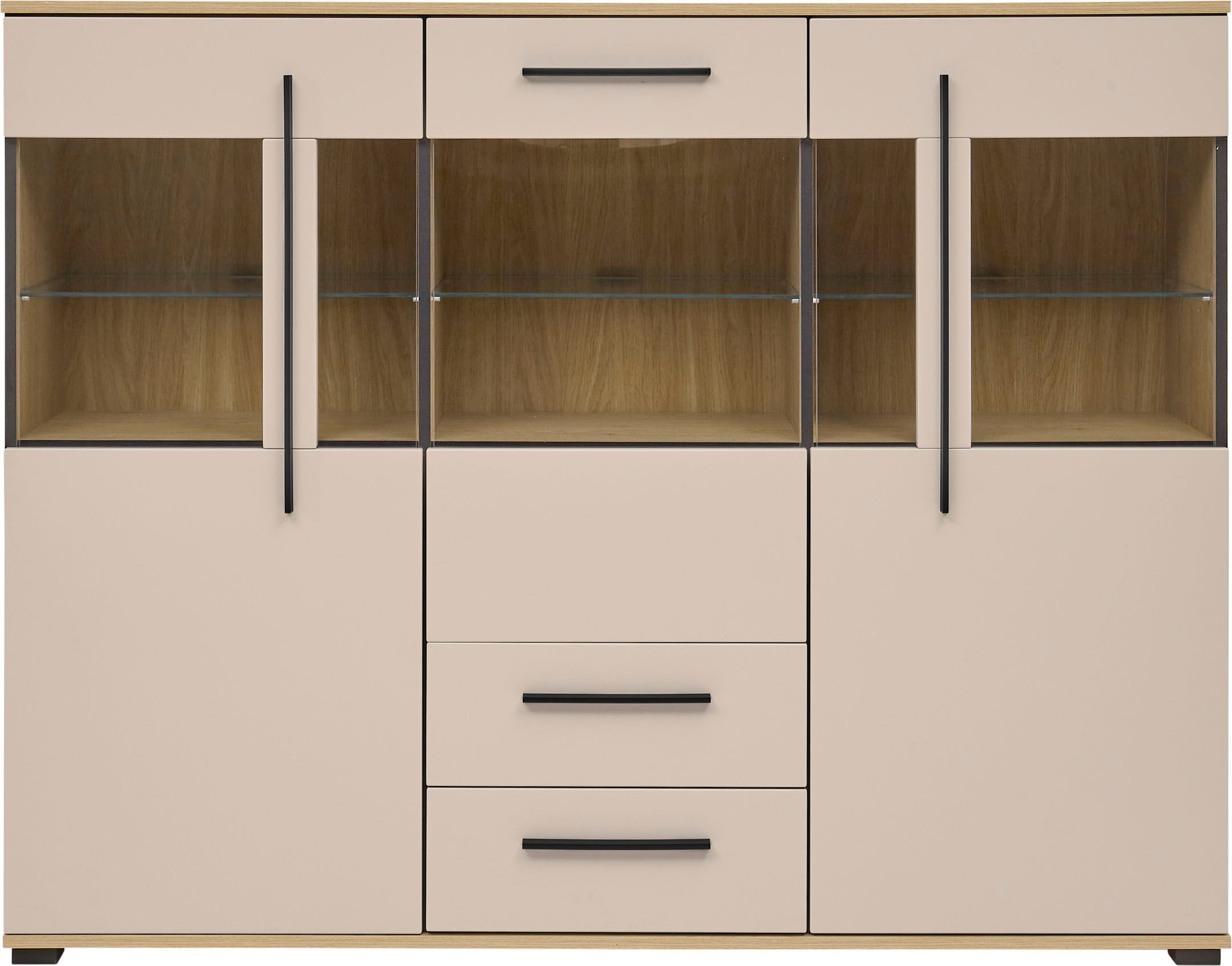 Home affaire Highboard »Cantara, moderner Schrank, Vitrine in Eiche Dekor, Weiss oder Kaschmir« schwarze Stangengriffe, ausreichend Stauraum, vielseitig einsetzbar