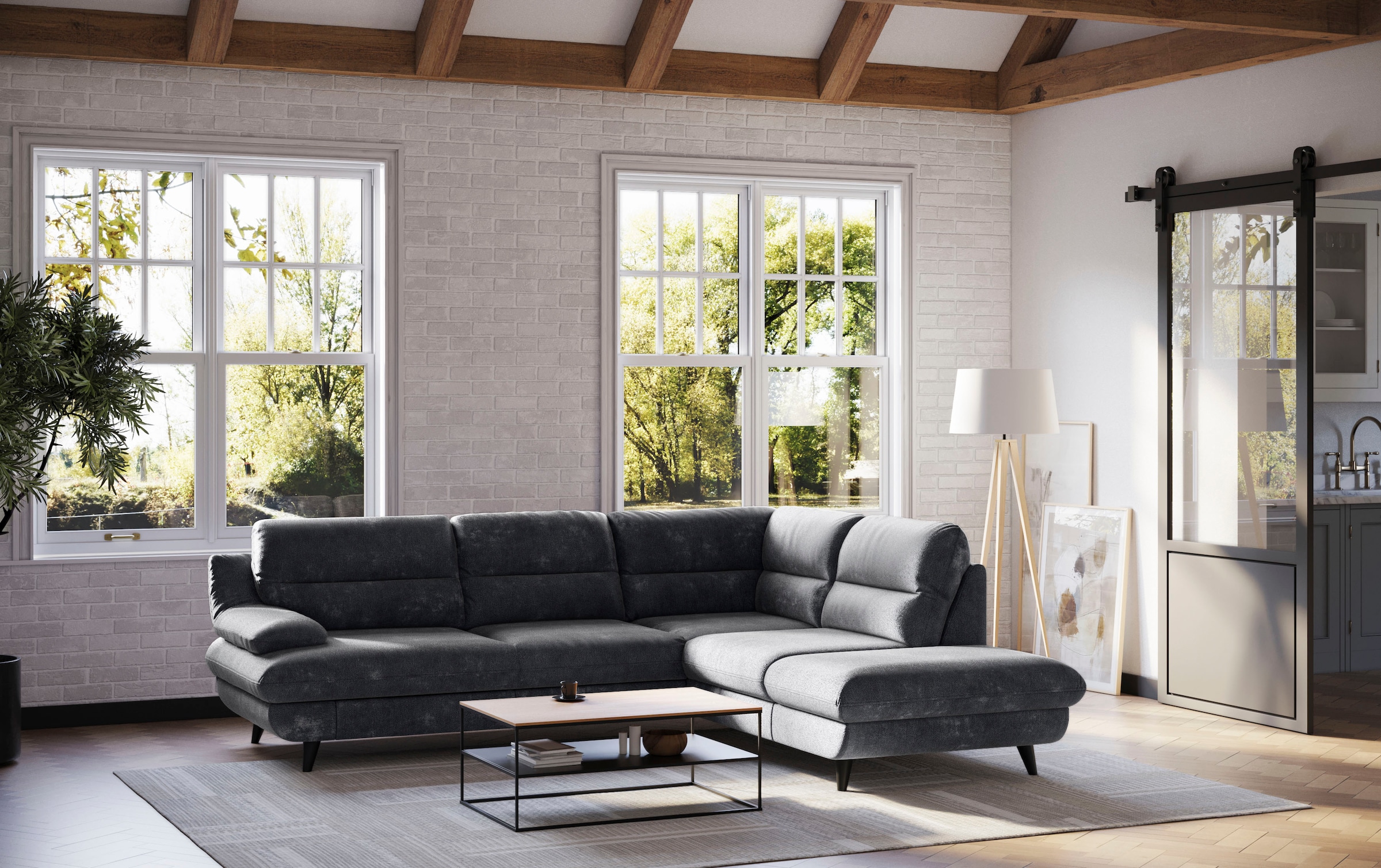 COTTA Canapé d'angle »Pike L-Form, B: 266 cm« Options fonction lit & coffre de lit