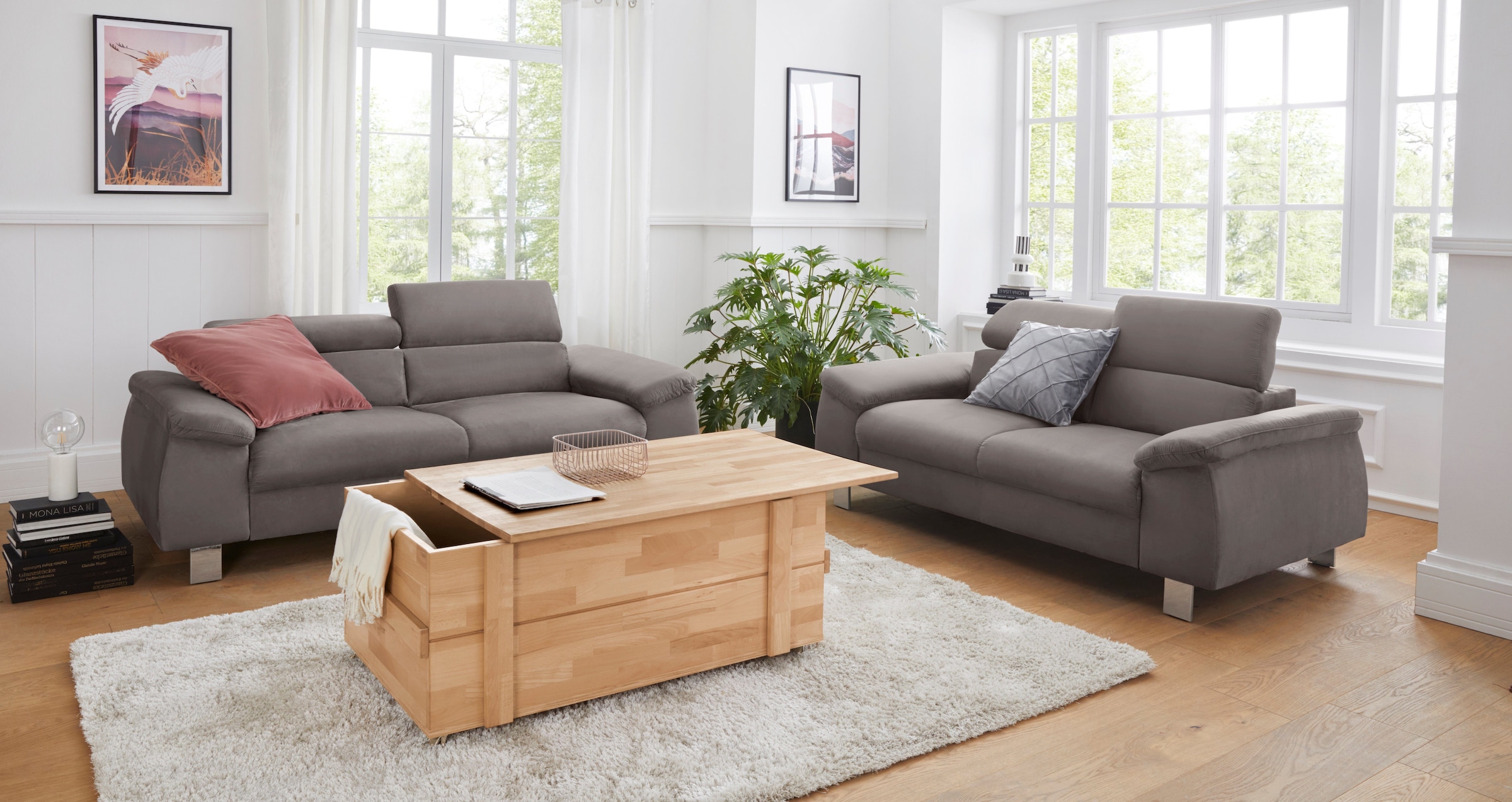 COTTA Ensemble rembourré »Komaris, B: 193 bzw. 100 cm« Set,  Set: 3er-Sofa & Hocker, mit Kopfteilverstellung