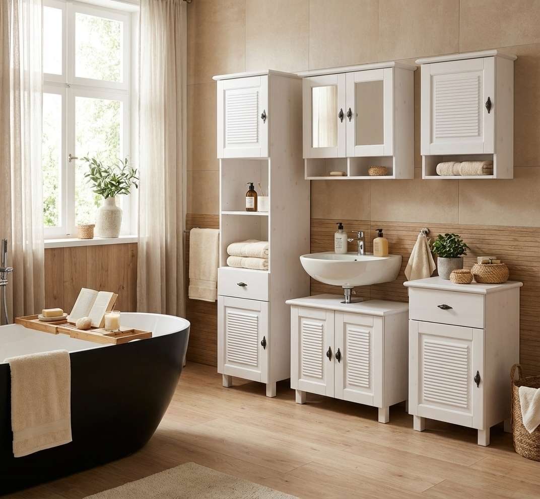 GOODproduct Hängeschrank »Rauna« aus massiver Kiefer, Breite 44 cm, Rillenoptik, made in EU