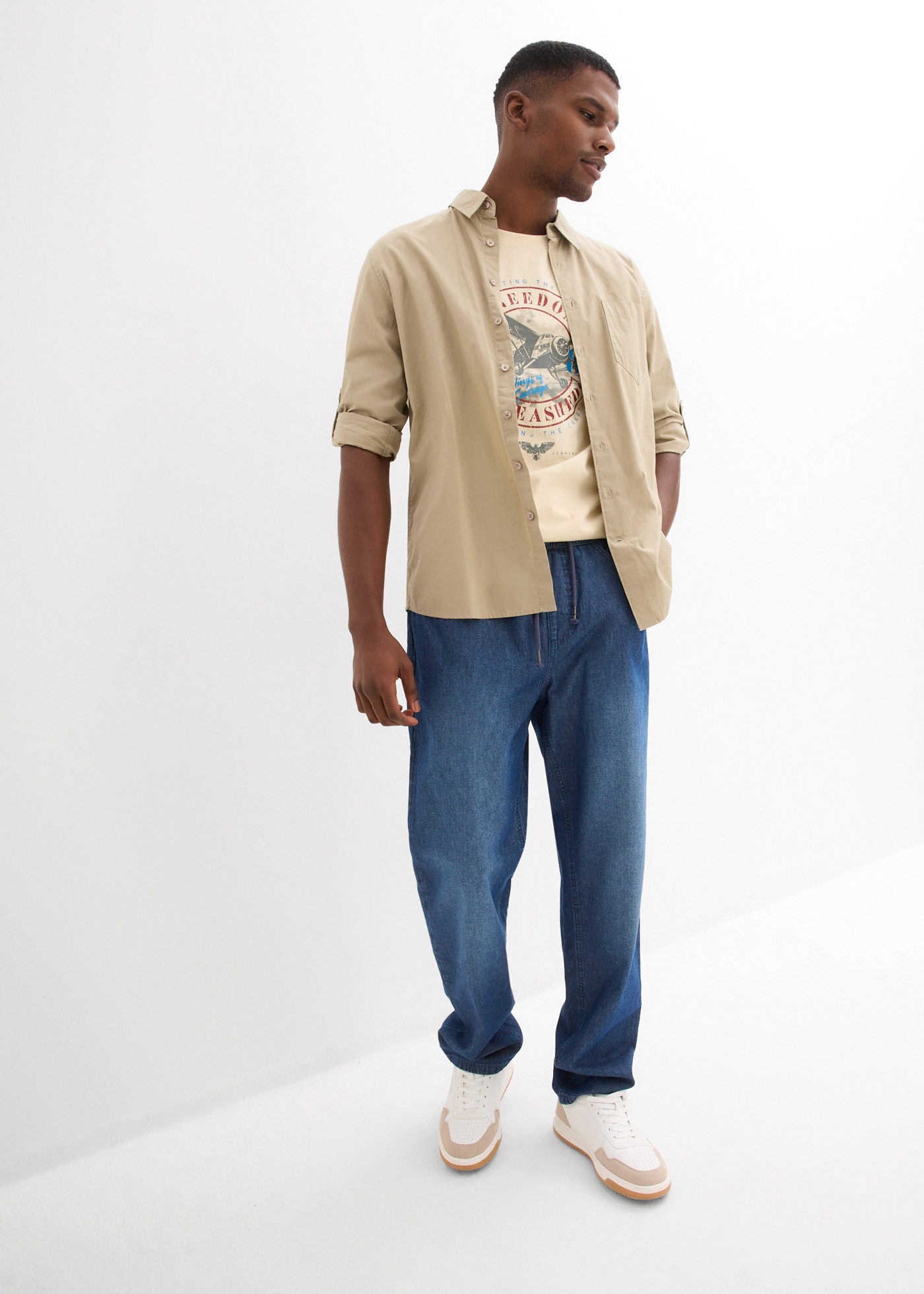 bonprix Jeans à enfiler Packung, 2 klassischer Schnitt, aus reiner Baumwolle, mit Washed-Effekt