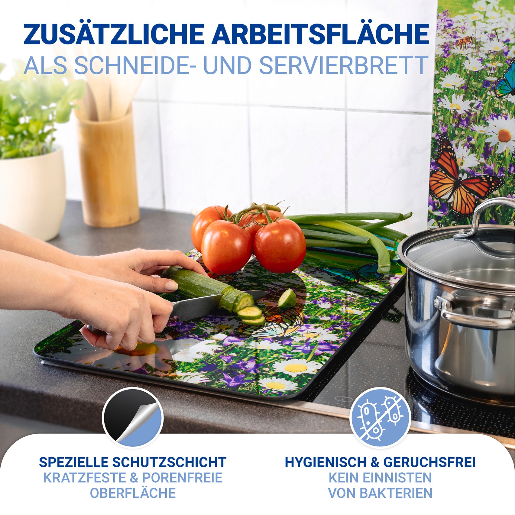 WENKO Herd-Abdeckplatte »Universal Modell Sommerwiese« Herdabdeckung für alle Herdarten, kratzfest, mit rutschfesten Füssen