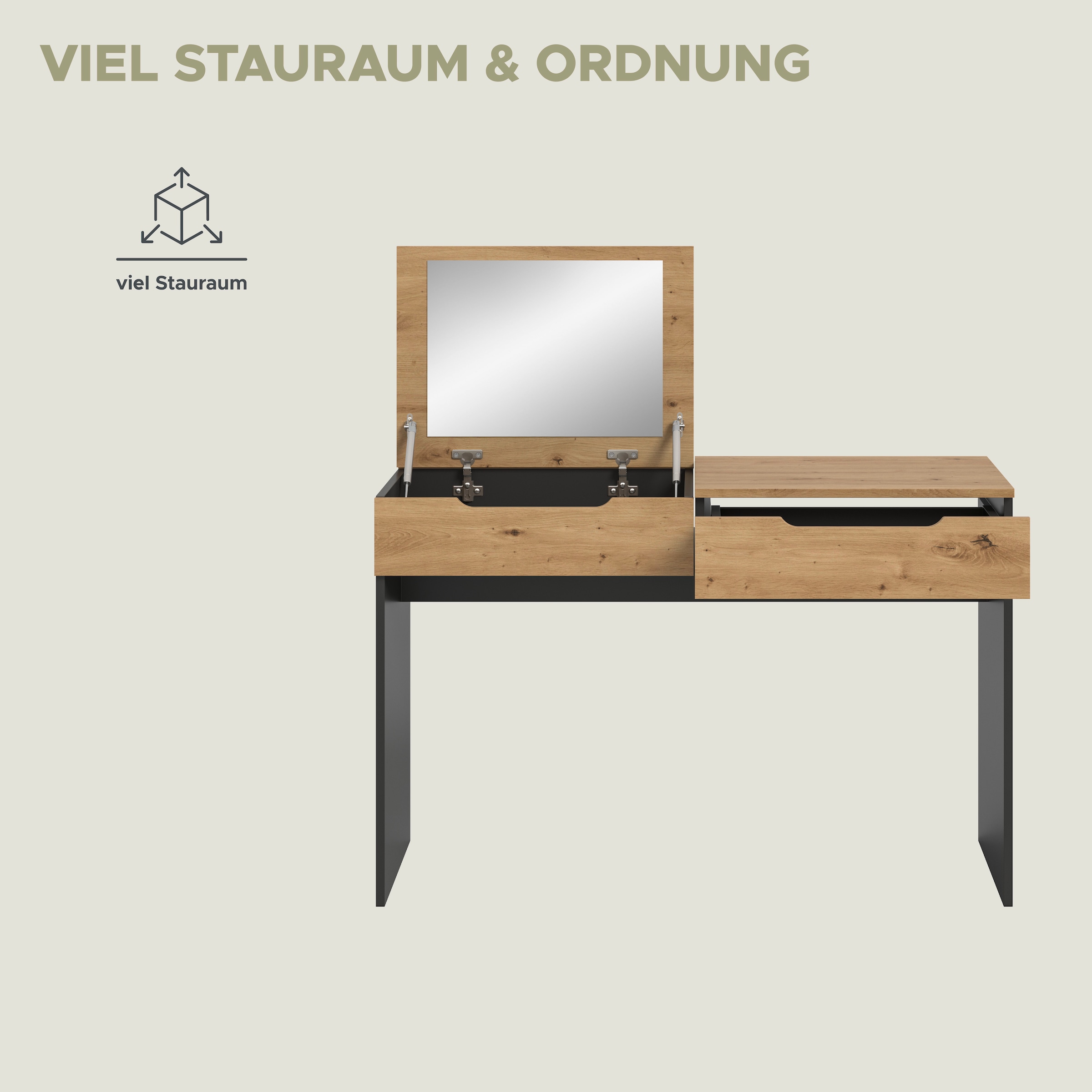 Home affaire Coiffeuse »REHAT, TOPSELLER!, Breite 115cm, 1 Schubkasten, Klappe inkl. Spiegel« Table console, table, table pliante, buffet, secrétaire, commode