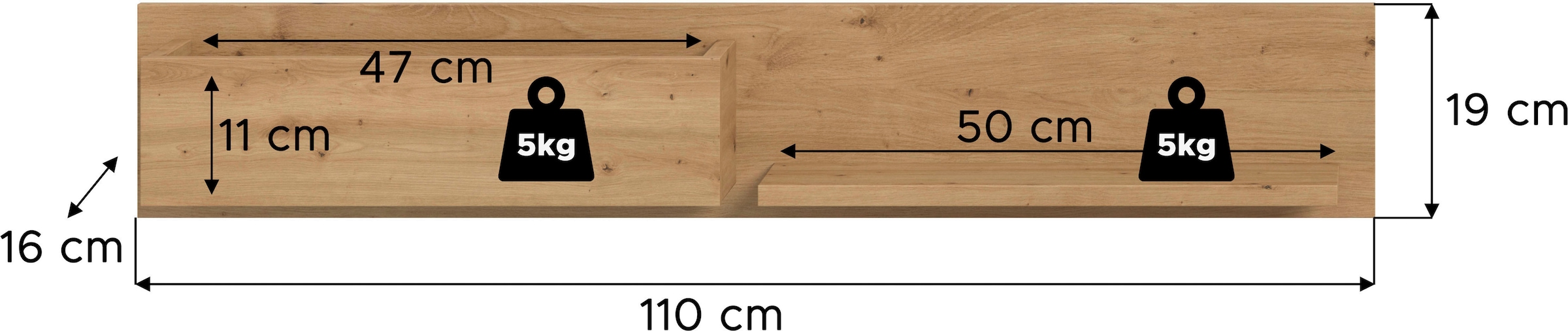 INOSIGN Étagère murale »EVRID, Breite 110cm, inkl. 1 Ablageboden & 1 offenem Fach« individuell mit anderen Artikel der Serie EVRID erweiterbar, 1 cuis tlg. Wandboard, Ablageboard, Regal, Regalboard, Wandpaneel