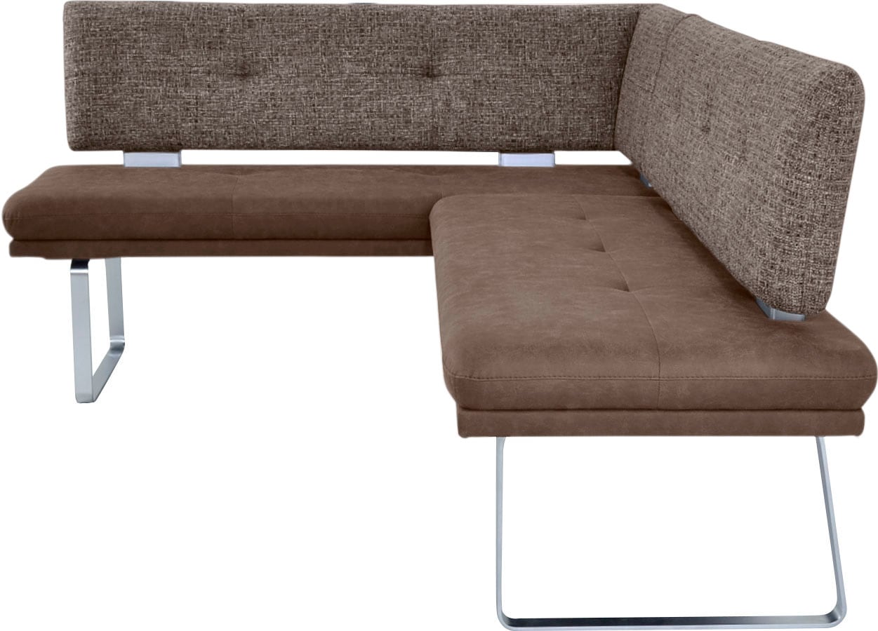 K+W Komfort & Wohnen Banc d'angle »Giacomo II Esszimmerbank« patin en acier plat laqué couleur inox, dossier et assise matelassés