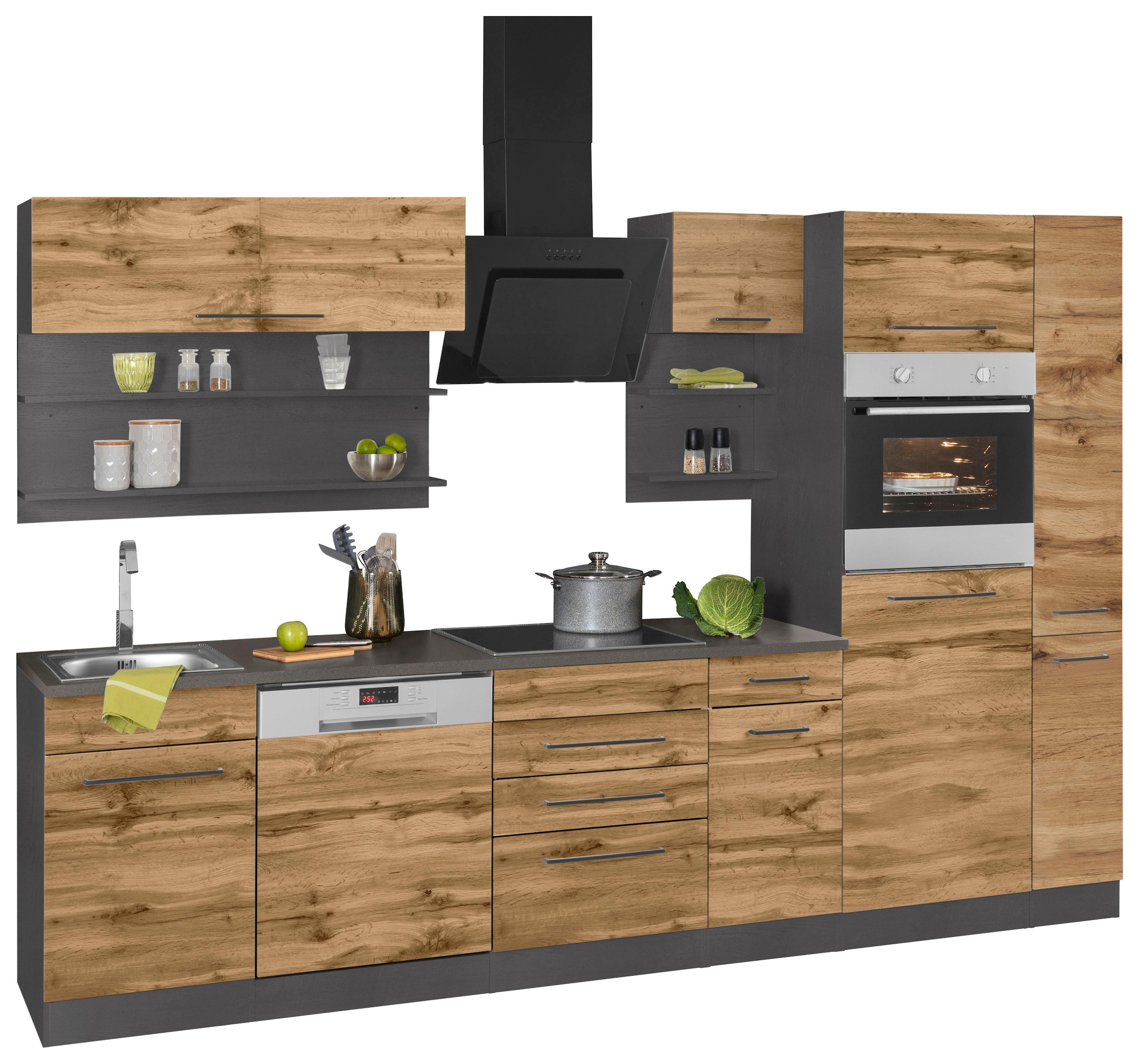 KOCHSTATION Kitchenette »KS-Tulsa« sans appareils électriques, largeur 300 cm, poignées métal noires, façades MDF