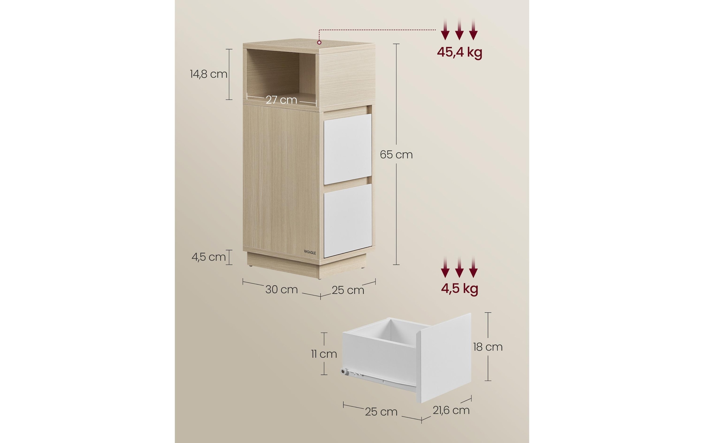 VASAGLE Table de nuit »25 x 62 cm«