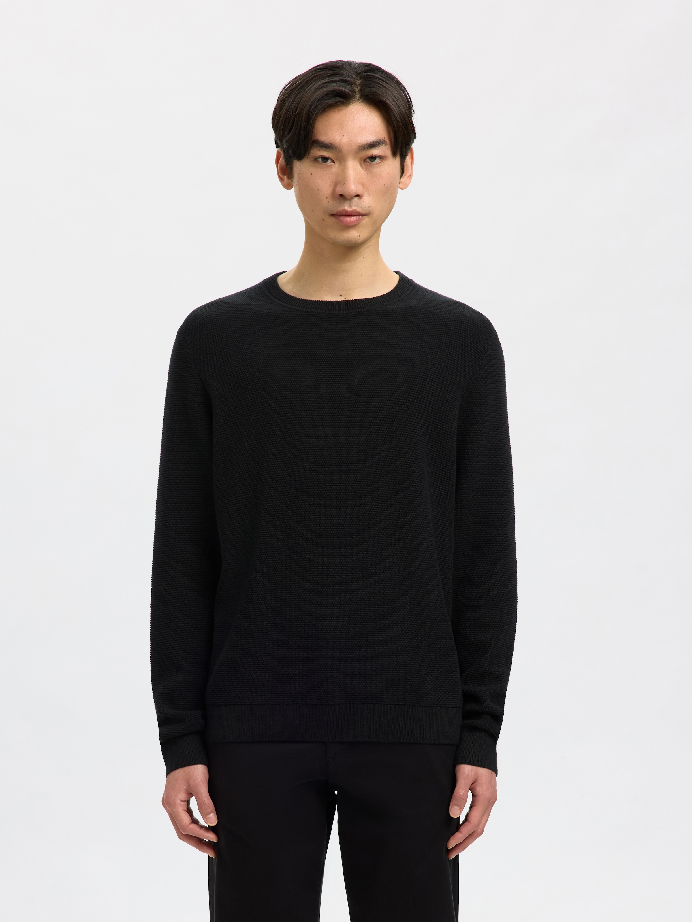 SELECTED Pull à col rond »SLHROSS LS KNIT STRUCTURE CREW NECK NOOS« coton, coupe régulière