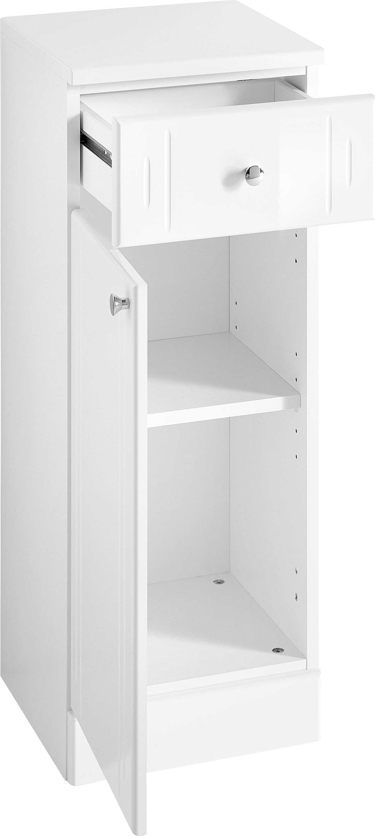 Saphir Unterschrank »Quickset 955 Badschrank mit 1 Tür, 1 Schublade, 32,5 cm breit« Badezimmer-Unterschrank in Weiss Hochglanz, Griffe Chrom Glanz