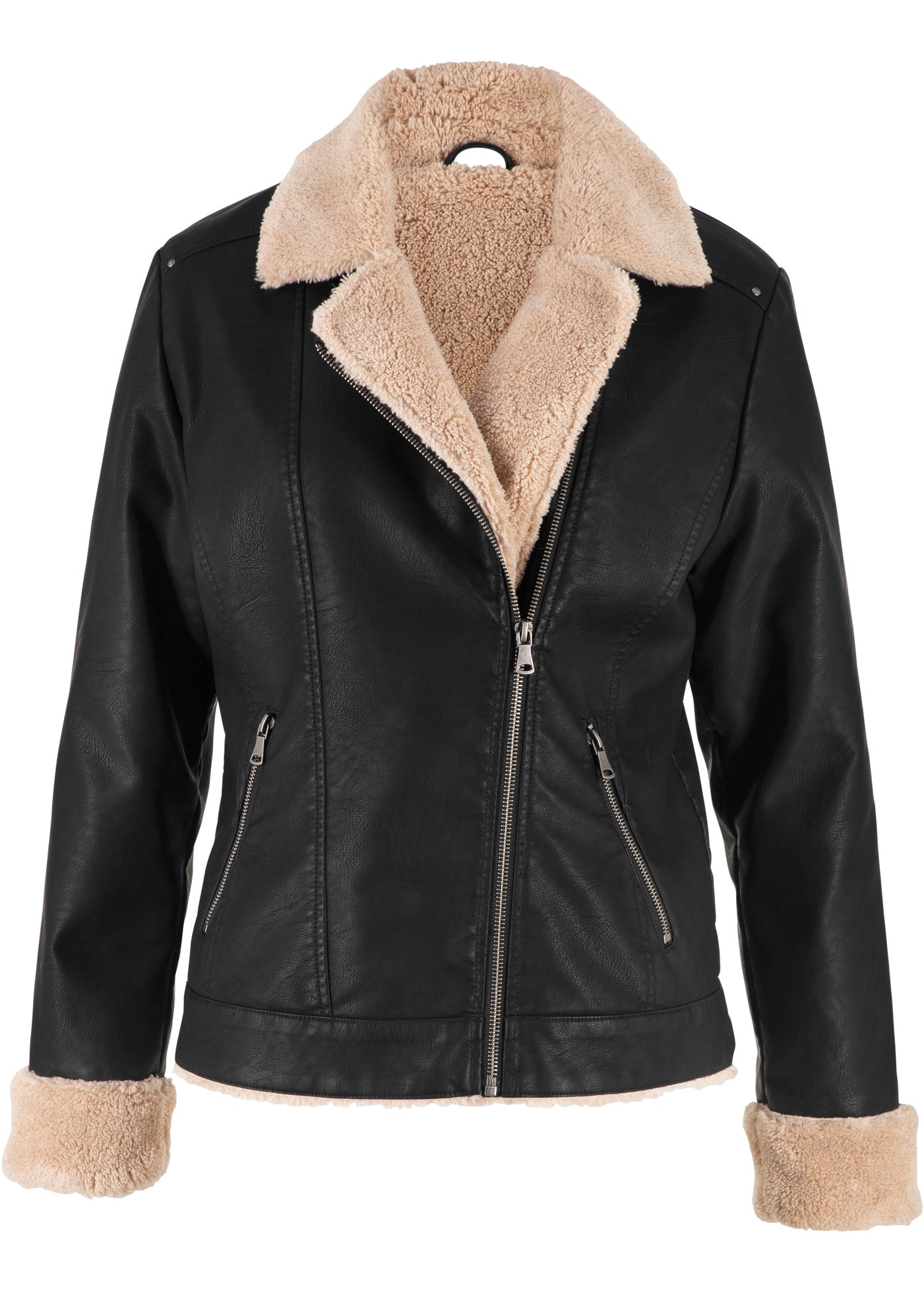 bonprix Veste en imitation cuir »Lederimitat-Jacke, gefüttert« im modernen Bikerstil, mit Teddyfell, mit Reissverschluss
