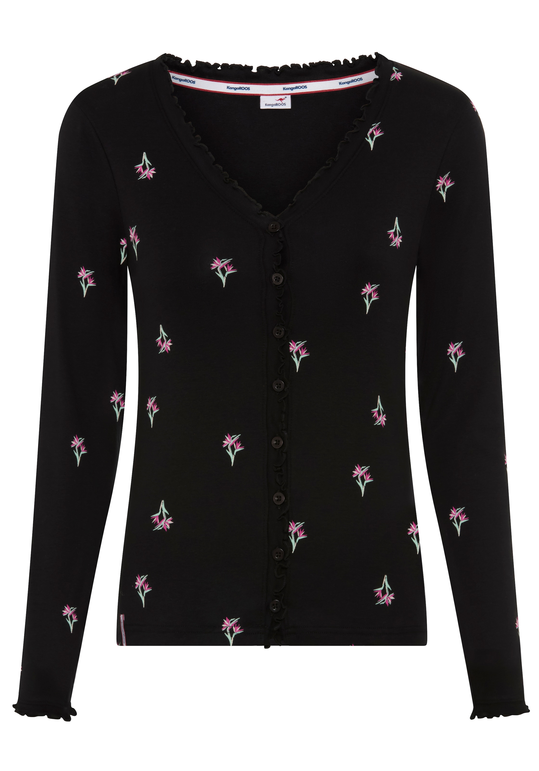 KangaROOS Langarmshirt mit V-Ausschnitt, figurbetonte Passform, hüftlange Form, aus Rippware