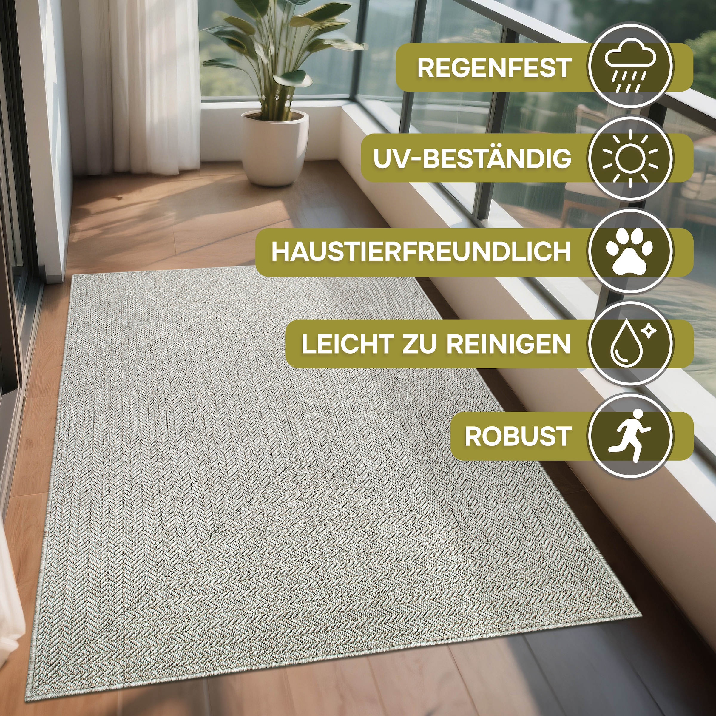 GOODproduct Teppich »Aliv, Fischgräten-Design auch für Balkon und Terrasse« rechteckig 3 mm Höhe In- und Outdoor geeignet, Wetterfest & UV-beständig