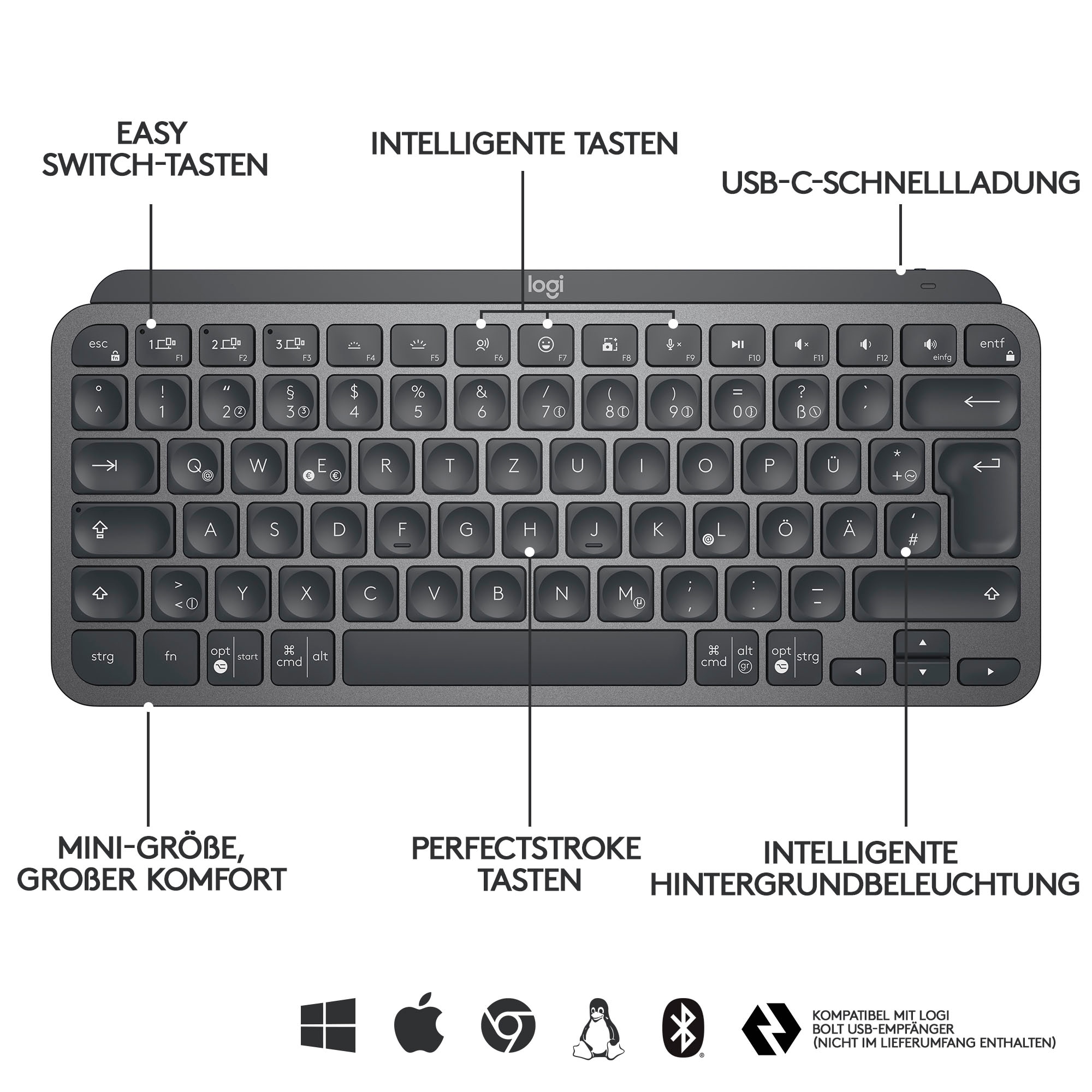 Logitech Clavier sans fil »MX Keys Mini Kabellose Tastatur« ()