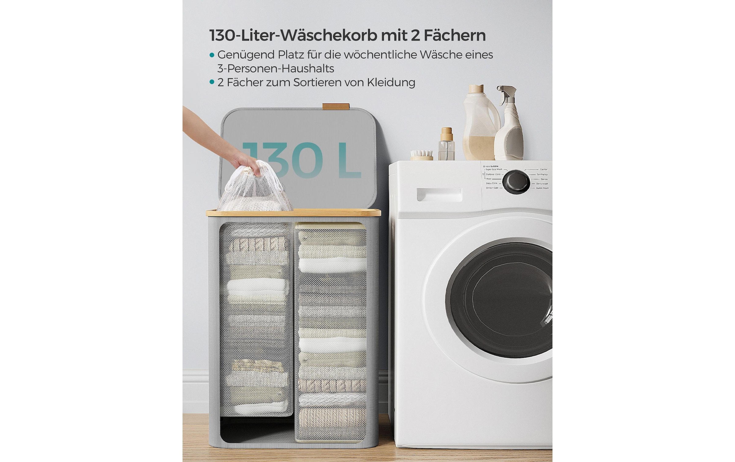 SONGMICS Wäschekorb »zusammenklappbar mit 2 Fächern 130 l«