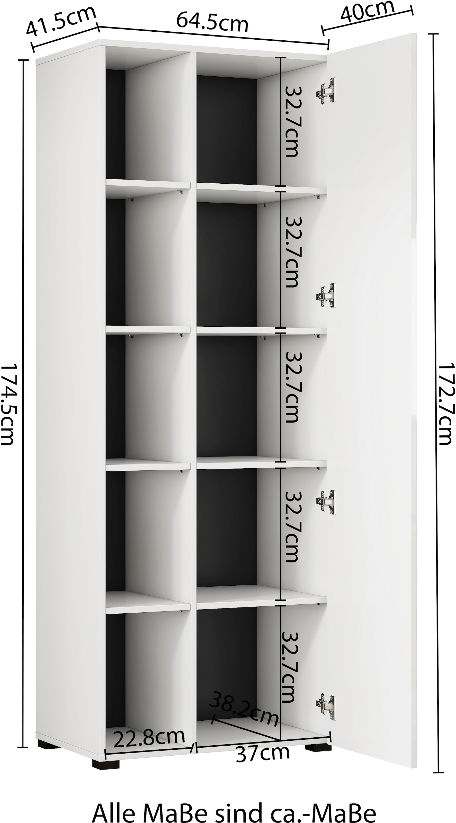 GOODproduct Armoire de classement »Moid, moderner Mehrzweckschrank,« Masse: 64,5x41,5x175 cm, 5 Fächer mit viel Stauraum
