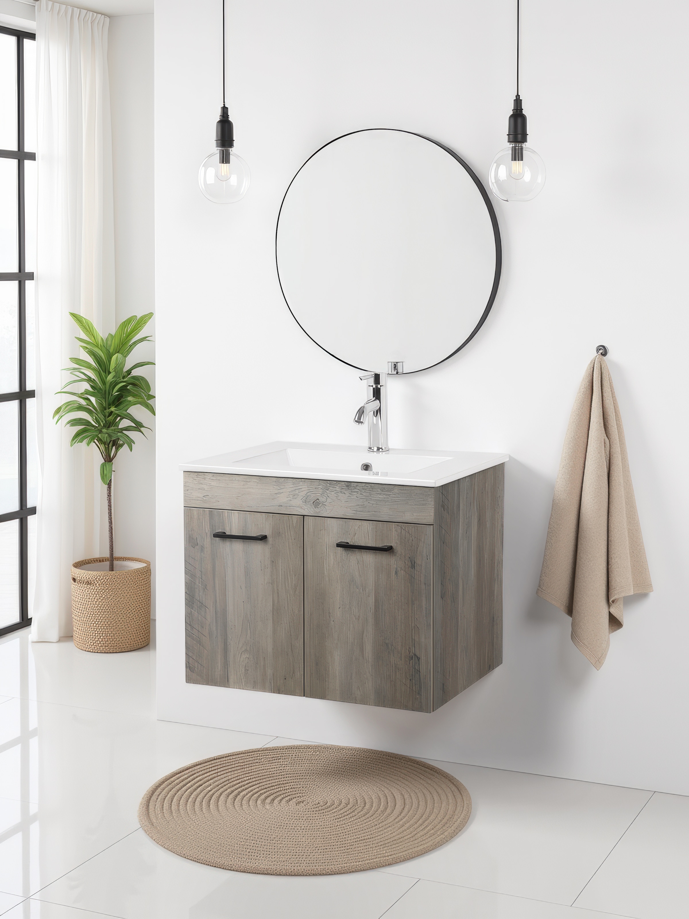 welltime Waschtisch »Florenz, Breite 60cm, 2 Tür, 2 Fächer, MDF-Front« Set, Waschtisch inklusive Waschbecken,  Waschplatz mit 2 Türen,in verschiedenen Farben erhältlich, Badmöbel