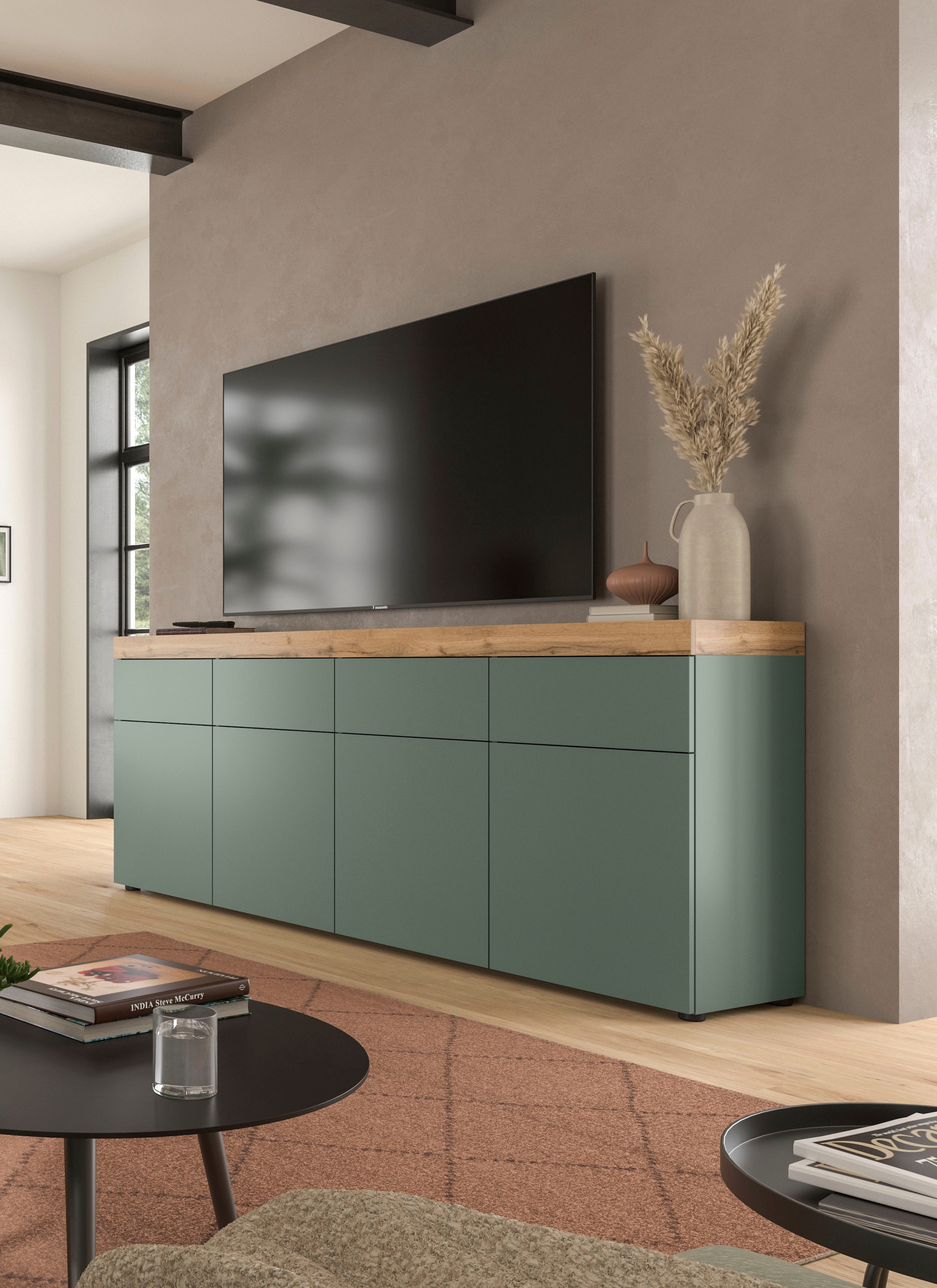 GOODproduct Sideboard »MAMBO, TOPSELLER!, Breite 200cm, 4 Türen, 4 Schubkästen, push-2-open« 2 farbige Ausführung, in verschiedenen Farben erhältlich, 1 Stk. tlg. Kommode, Anrichte, Wohnzimmer, Schlafzimmer