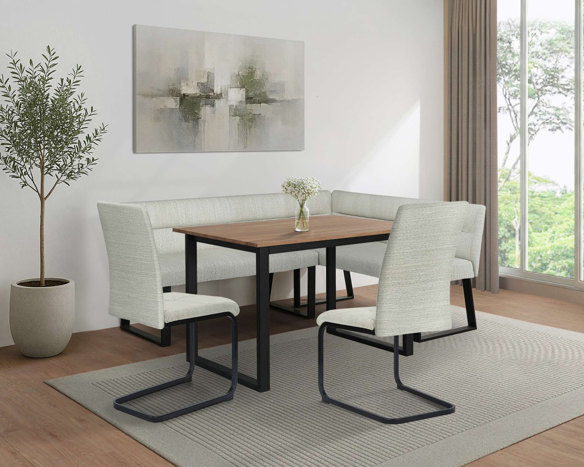 GOODproduct Ensemble de bancs d'angle »Barcell/Ivanna/Calgoty« Ensemble, Eckbankgruppe mit Tisch, Eckbank, Stühle, 4 tlg. Sitzgruppe, Eckbank und Stühle bequem gepolstert, Tisch 120x80 cm