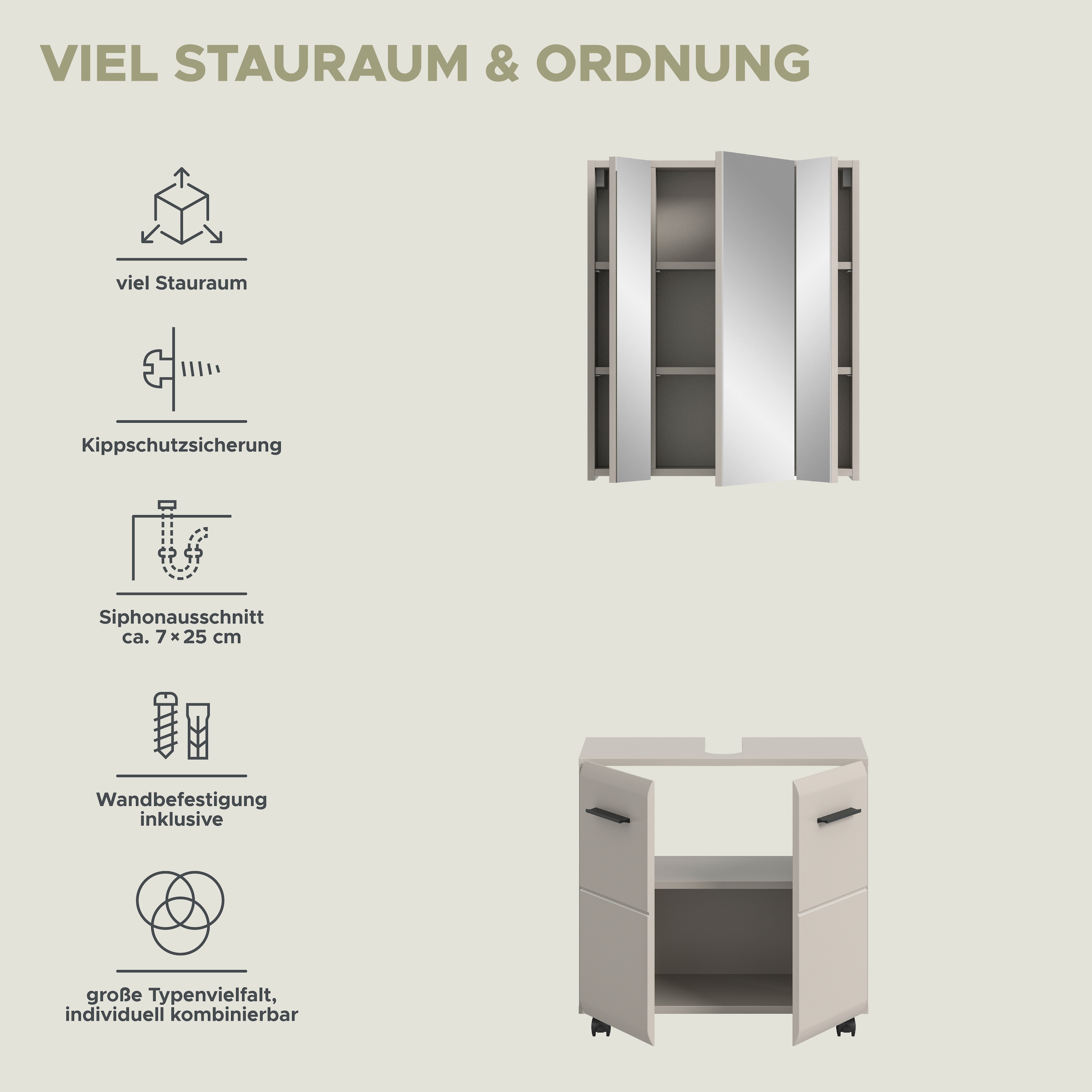 INOSIGN Ensemble de meubles de salle de bain »FLORENZ, 2-tlg. Bad-Kombination, hochwertige MDF-Front« best. aus: 1 Spiegelschrank, 1 Waschbeckenunterschrank, 3 cuis tlg.