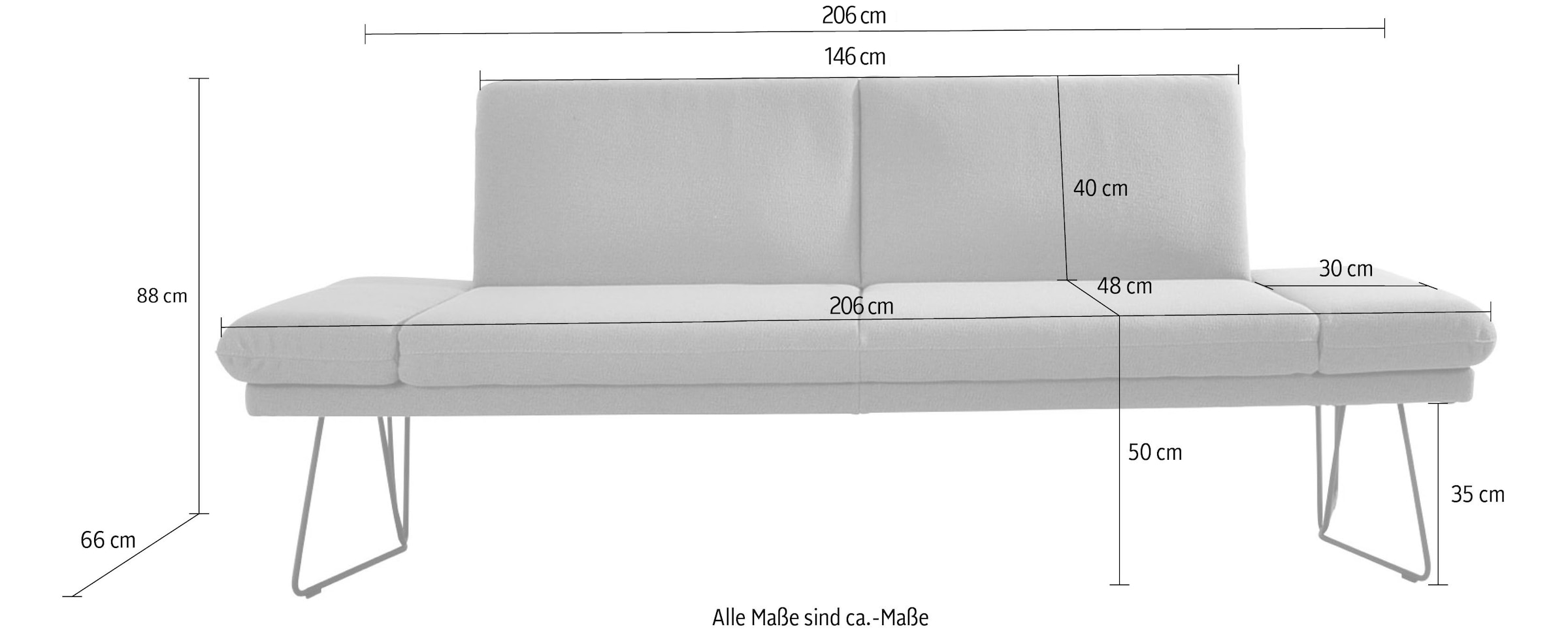 K+W Komfort & Wohnen Banc de salle à manger »Pego Polsterbank« réglage latéral, au choix en 206 ou 226 cm