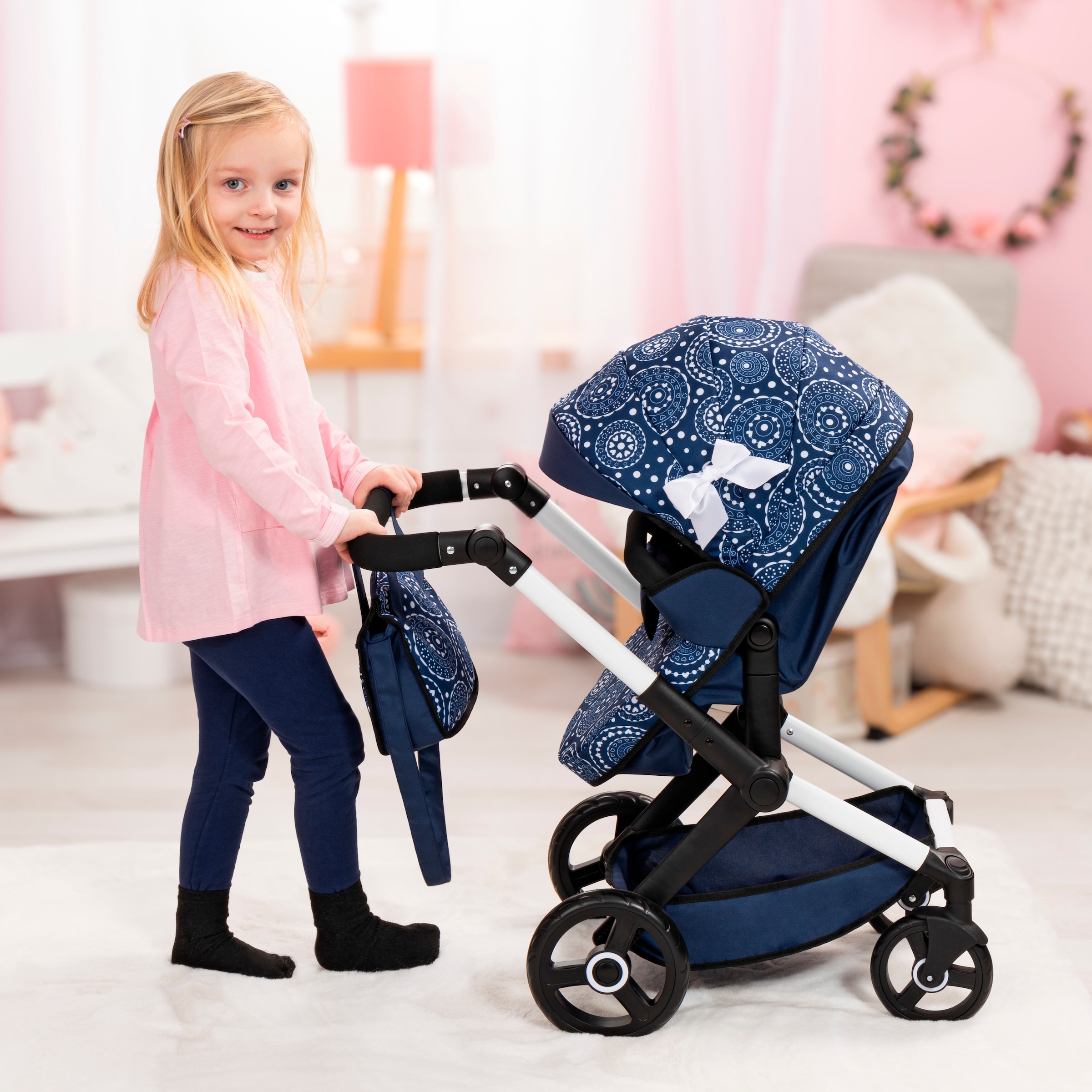 Bayer Poussette de poupée combinée »Xeo, blau Schleife«