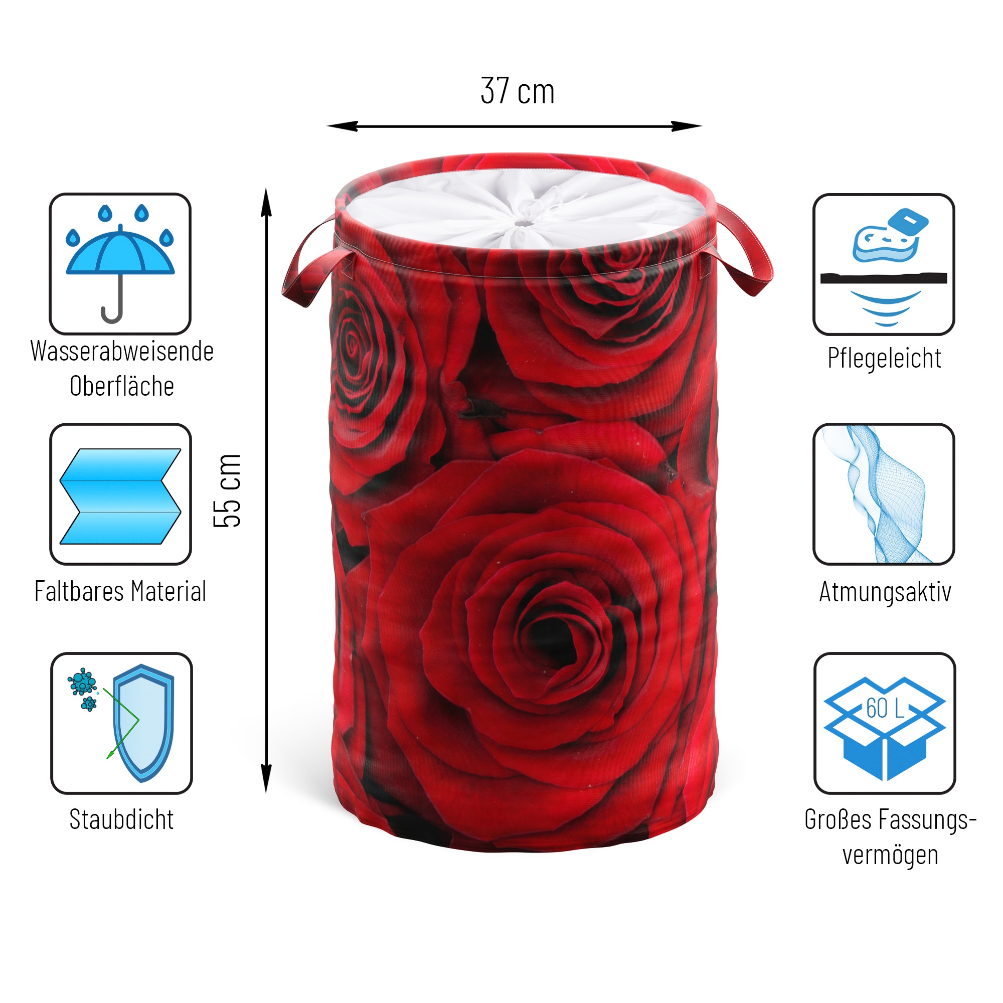 Sanilo Panier à linge »Rosen« 60 Liter, faltbar, mit Sichtschutz