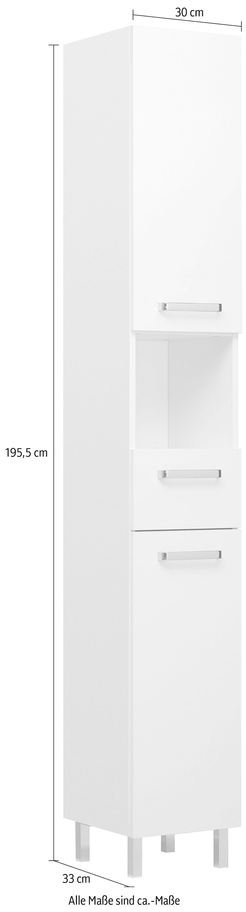 Saphir Armoire haute »Quickset Badschrank 30 cm breit, 2 Türen, 1 Nische, 1 Schublade« armoire haute de salle de bain avec amortisseur de porte, poignées chrome brillant