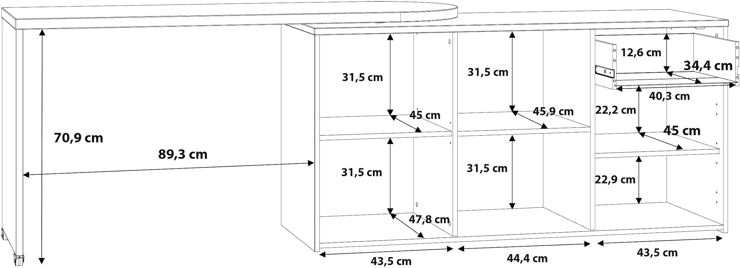 FORTE Schreibtisch »Aliklia« multifunktional, Tischplatte ausschwenkbar, mit Rollen, Sideboard
