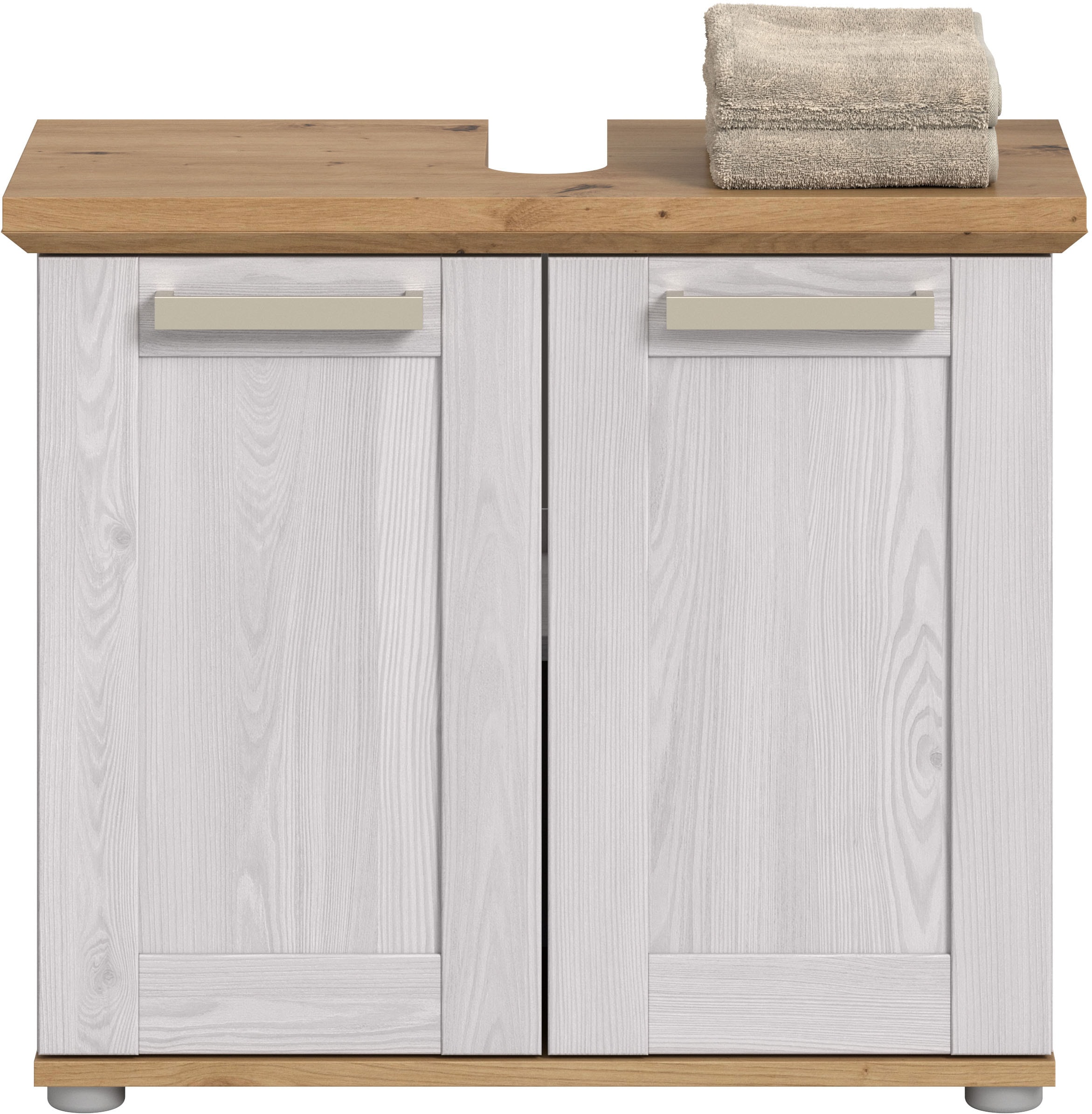 welltime Armoire sous lavabo »COSENZA, Breite 69cm, 2 Türen, 1 Einlegeboden, mit Siphonausschnitt« in Landhausoptik, mit weiteren Artikel der Serie kombinierbar, 1 cuis tlg. Waschbeckenunterschrank, WBU, Bad, Badezimmer