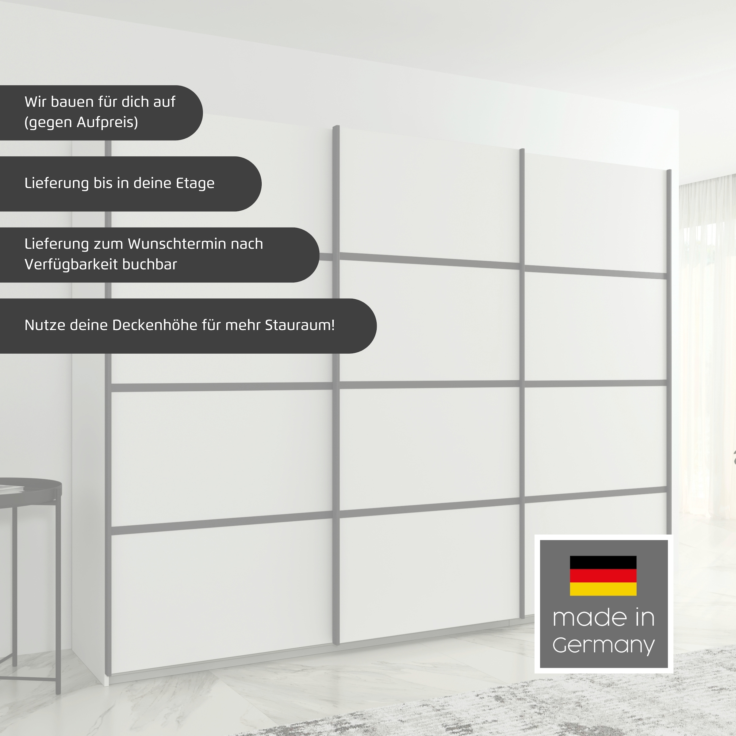 GOODproduct Armoires à vêtements »Mehrzweckschrank Aktenschrank Möbel Mietswohnung Schlafzimmer AVOLA« 3 finitions différentes BASIC/CLASSIC/PREMIUM (incl. soft-close),  avec élégantes moulures en chrome, noir ou blanc FABRIQUÉ EN ALLEMAGNE