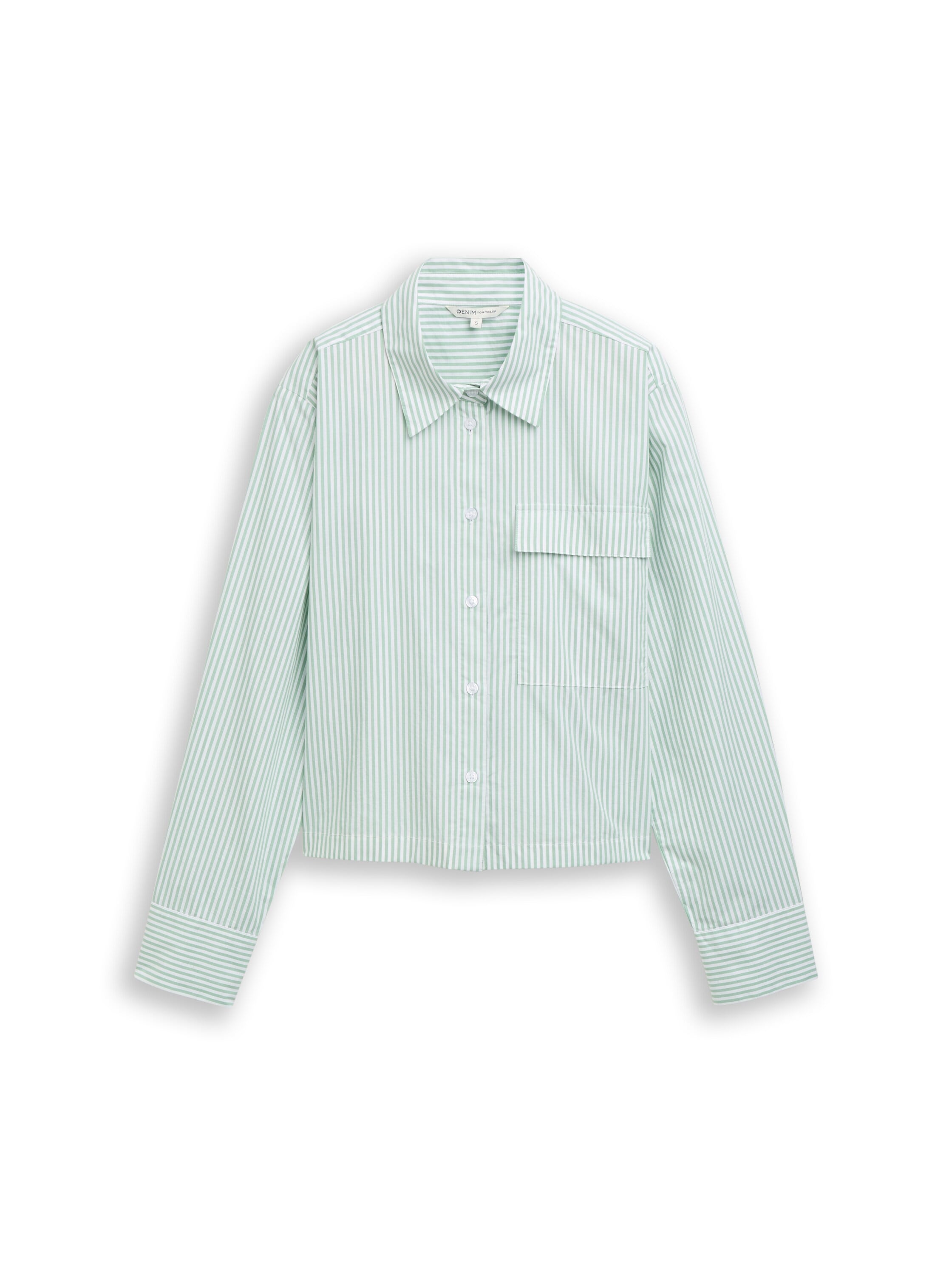 TOM TAILOR Denim Blouse à manches longues gestreift, kurze Form, mit Brusttasche
