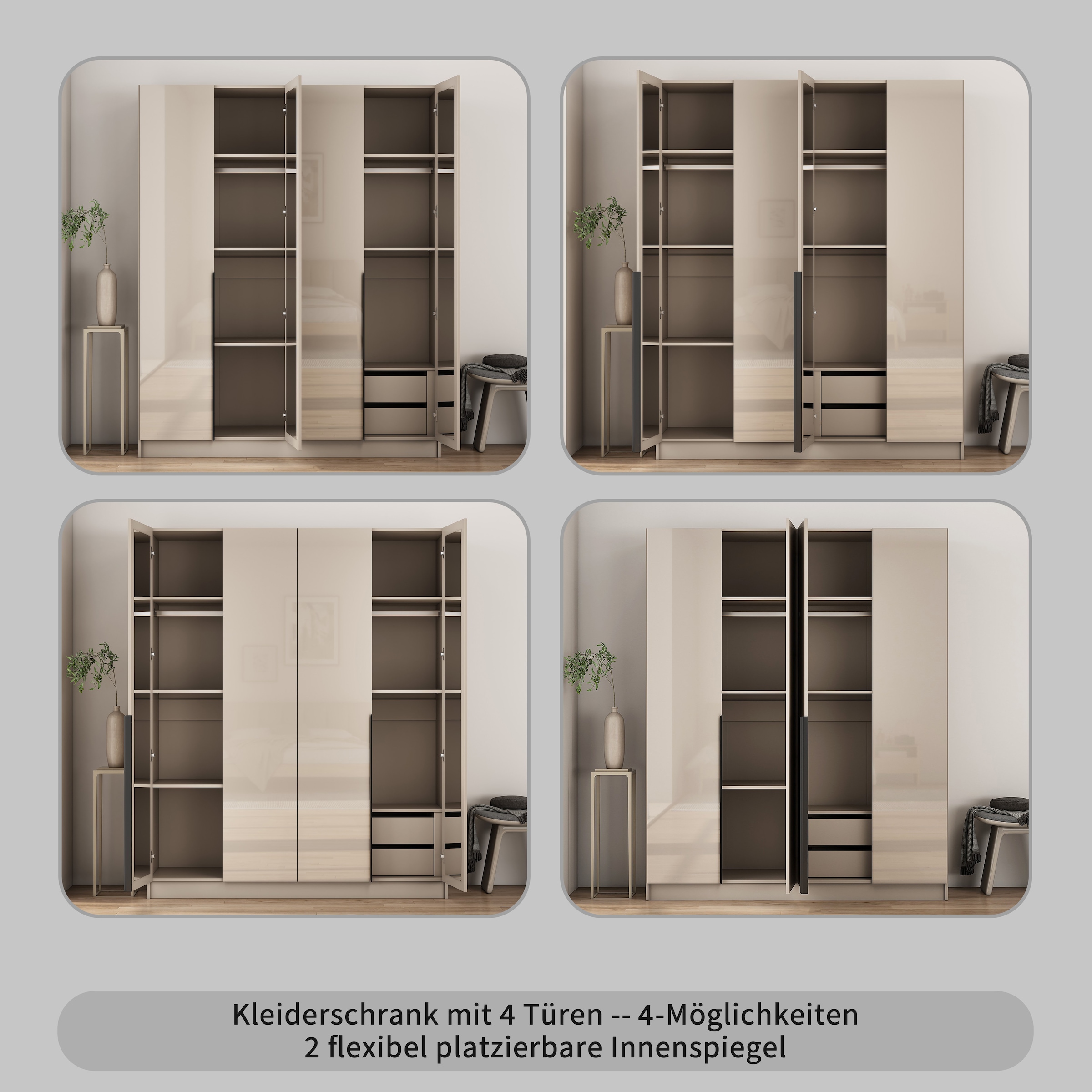 GOODproduct Kleiderschrank »Annor Schlafzimmerschrank Breite 162cm hochglanz Schrank Garderobe« Drehtürenschrank mit perfekter Innenausstattung - elegante Türgriffe