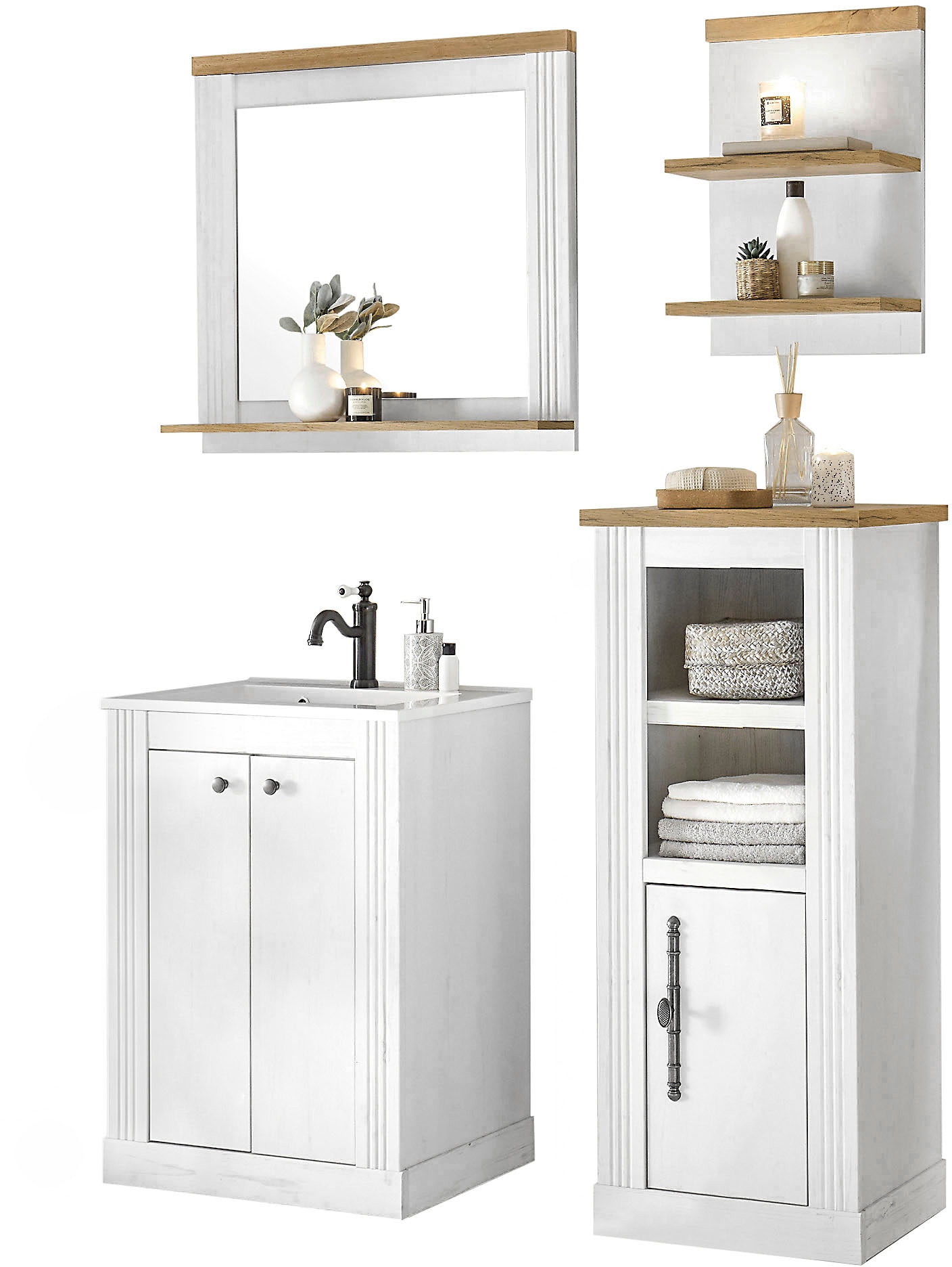 Home affaire Badmöbel-Set »WESTMINSTER, Bad im Landhausstil, 4-teiliges Badezimmer« 4 Stk. tlg.