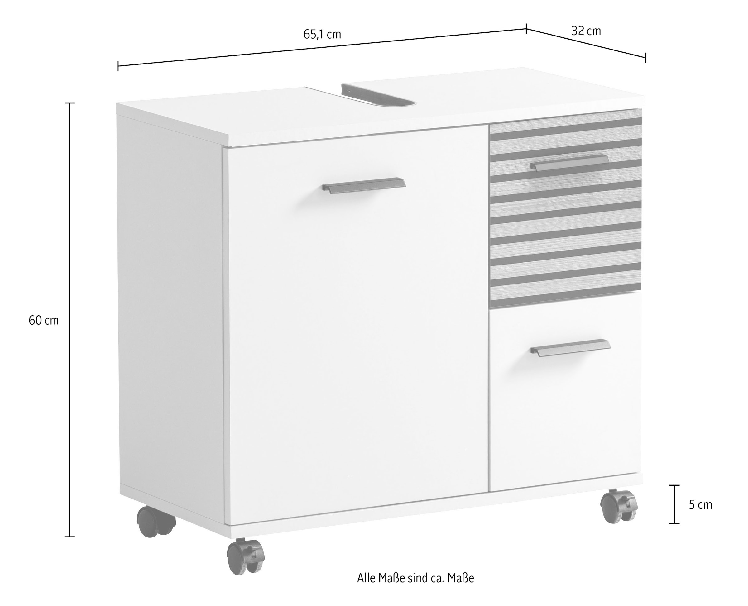 welltime Waschbeckenunterschrank »Katta, Breite 65 cm« Oberboden mit Siphonausschnitt, Schublade mit Akustikprint