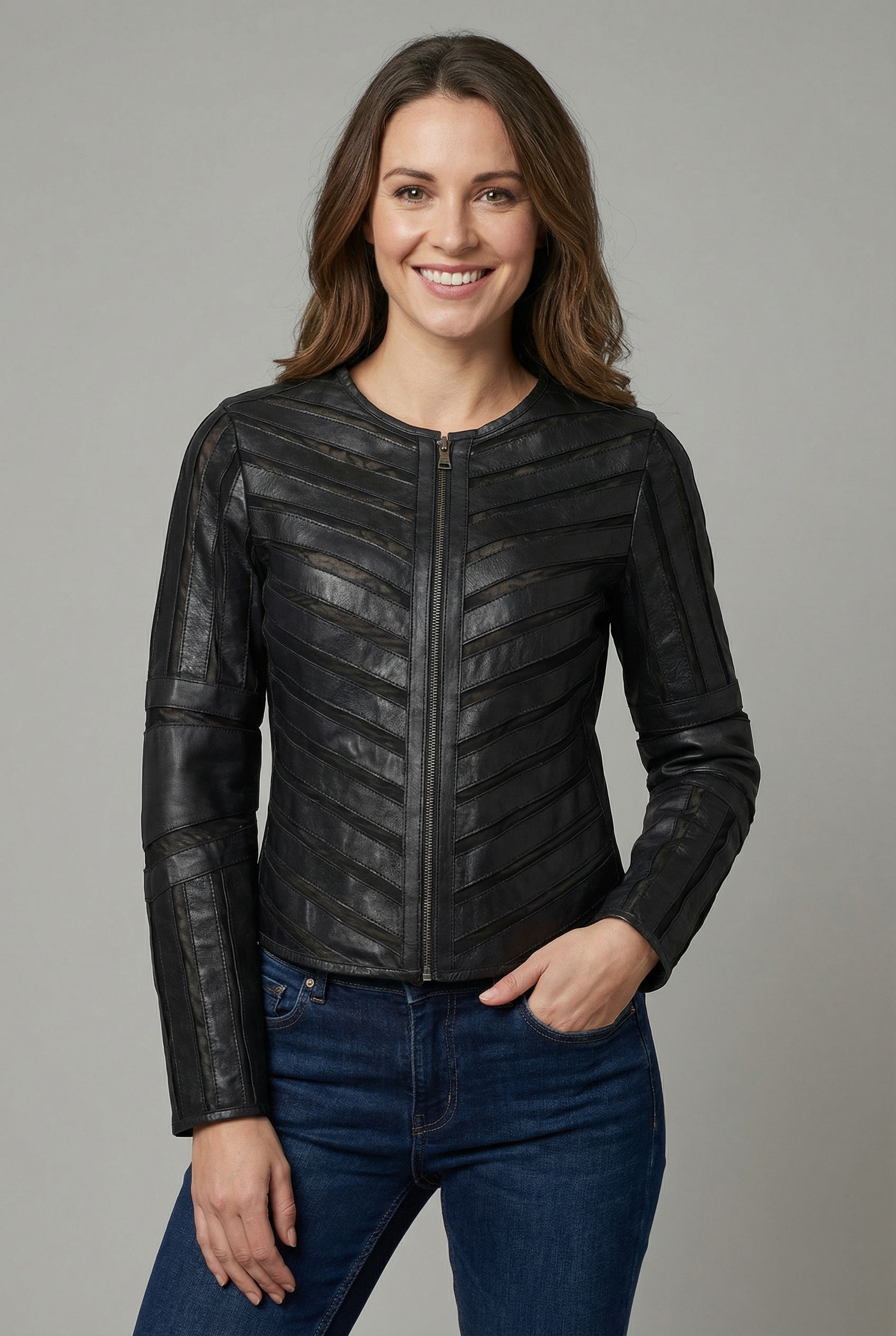 Mauritius Lederjacke »MWSuri« im Materialmix, Mesh-Einsätze