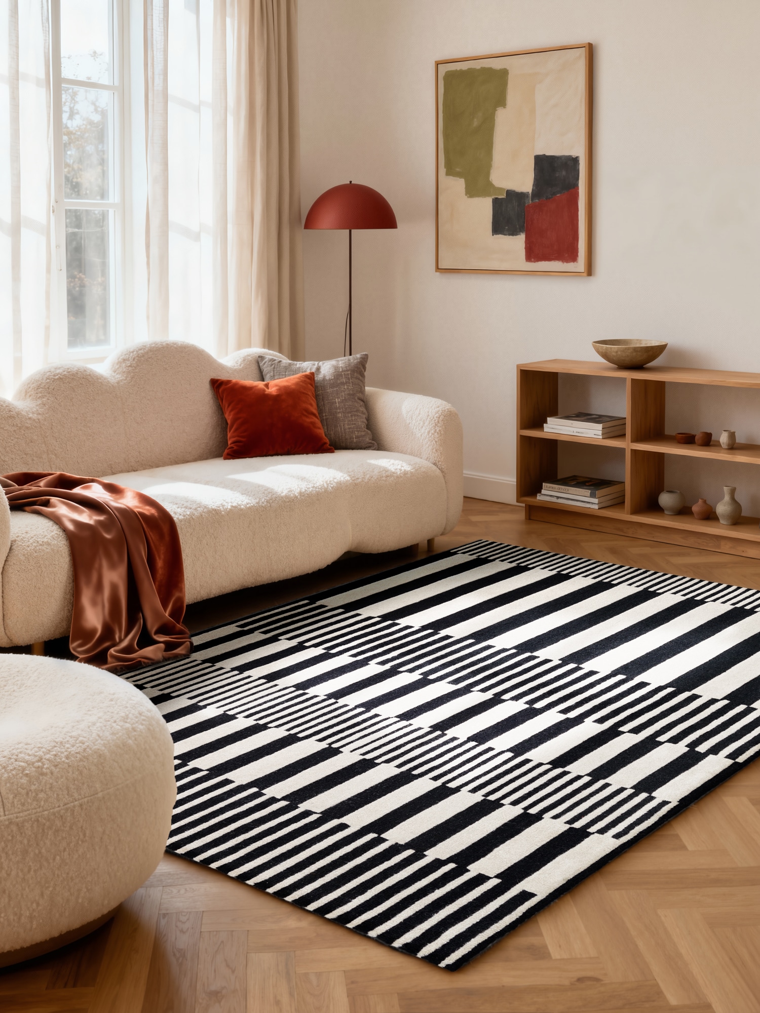 ELLE DECORATION Wollteppich »Pulse« rechteckig 12 mm Höhe Wolle, Natur, Wohnzimmer, schwarz weiss, Modern, Geometrisch, Streifen