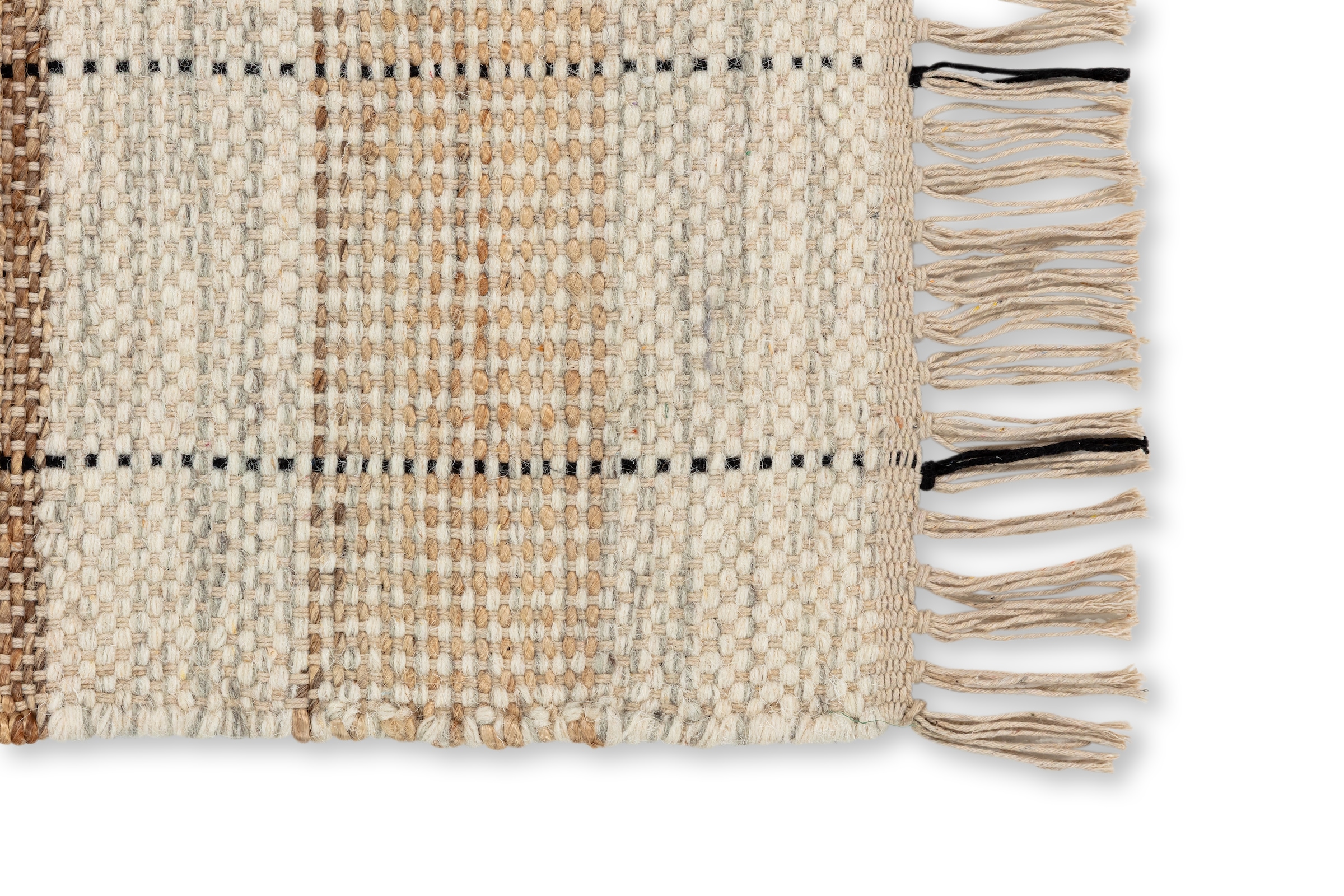 SCHÖNER WOHNEN-Kollektion Teppich »Neria« rechteckig 4 mm Höhe Wolle/Baumwolle/Jute Mix, mit Fransen, Karo Muster, Wohnzimmer
